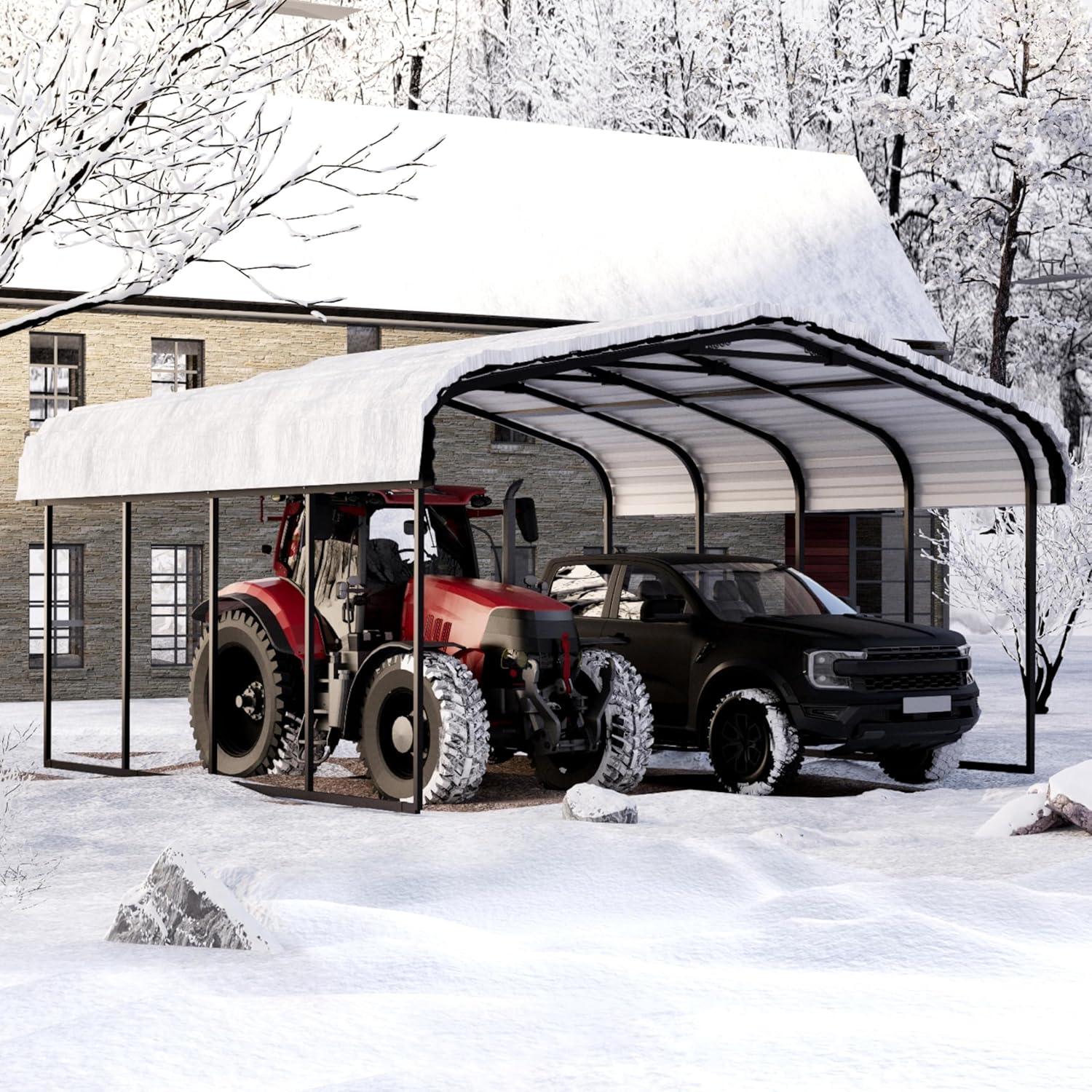 Metal Carport 10×15 Car Port, Outdoor Storage Heavy Duty Metal Canopy Multi-Use Garage Shed for Car and Truck, Carport Kit with Galvanized Steel Roof Building and Frame Metal Carport 10×15 Car Port, Outdoor Storage Heavy Duty Metal Canopy Multi-Use Garage Shed for Car and Truck, Carport Kit with Galvanized Steel Roof Building and Frame