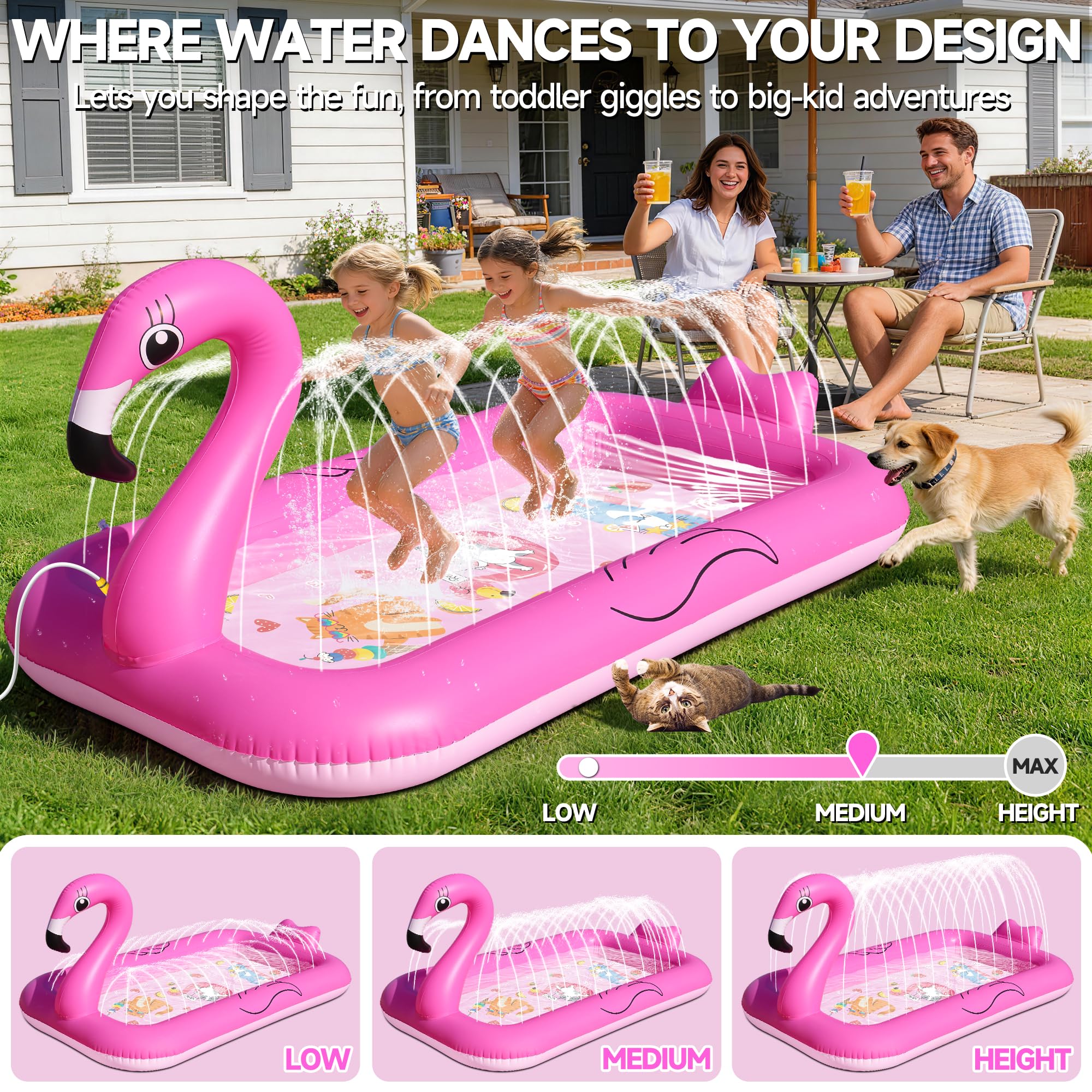 KingSom Tapis de Jeu d'eau Enfants, Flamant Jeux d'eau Enfant Extérieur Épaissi, Tapis Aquatique Antidérapant, Jeux Exterieur Piscine pour l’été, Tapis d'eau Gonflable, Splash Jouet d'eau pour Jardin