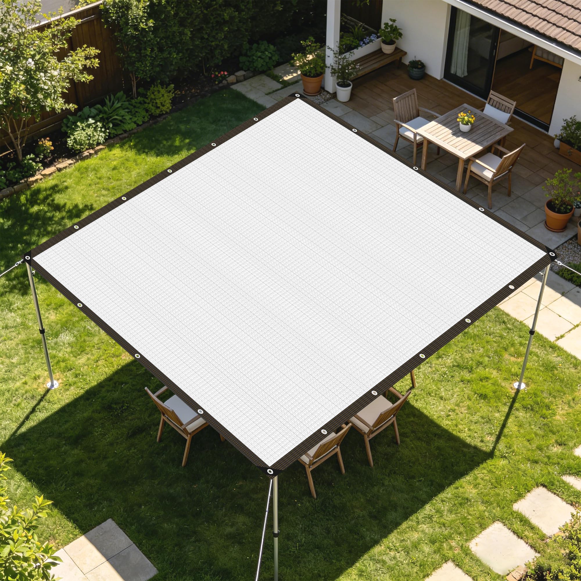 Siatka Cieniująca Z Folii Aluminiowej 90 x 380 cm Wiele Rozmiarów Siatce Przeciwsłonecznej Z Przelotkami Do Użytku Na Zewnątrz, Patio, Rośliny, Srebro
