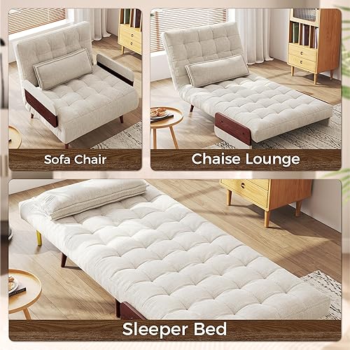 Miniatura 42 de JASIWAY Silla convertible para adultos, silla futón convertible 3 en 1 de lino con almohada, sofá cama individual plegable, cama de invitados para