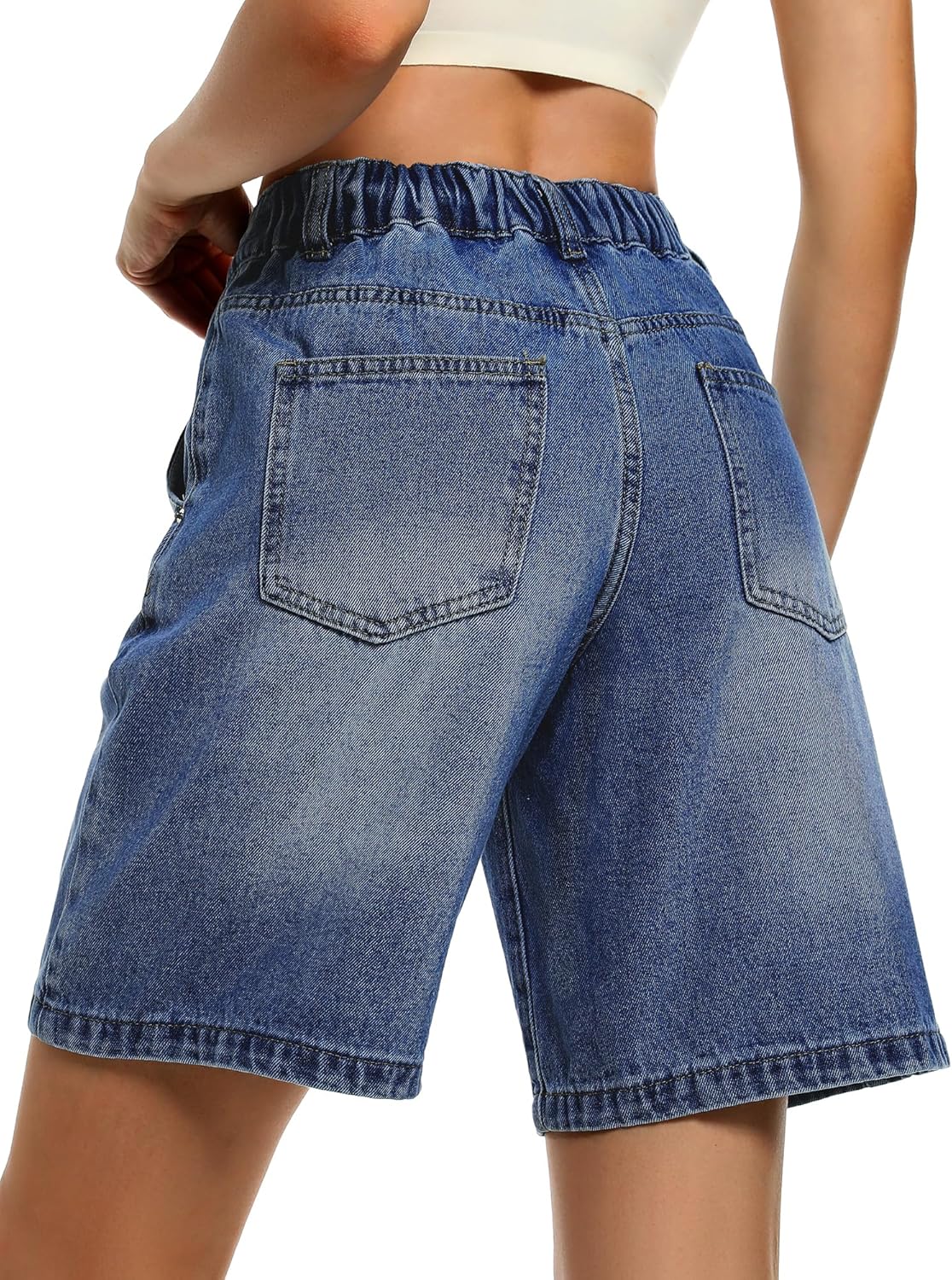 ELLEVEN Women’s Jean Bermuda Shorts Baggy Jorts, High-Waisted Knee-Length Denim Shorts with Pockets - Image 2