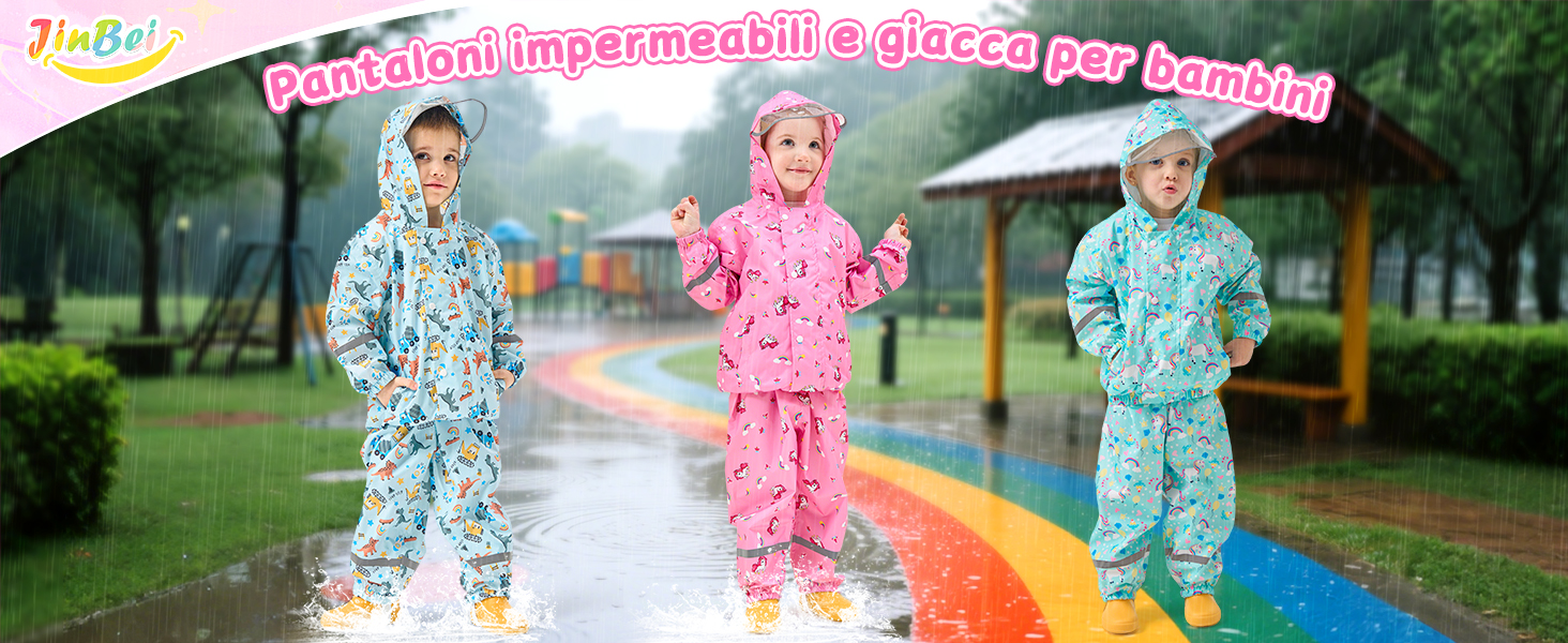 Tuta Impermeabile Bambino JiAmy 1-3 Anni – Leggera, Con Cappuccio Trasparente E Borsa Trasporto