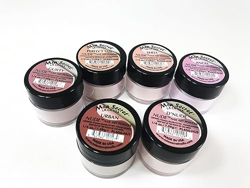 Mia Secret Kit de polvo para arte de uñas nude 6 piezas Urbano, Culpable, D'Nude, bronceado perfecto, ángel, concha