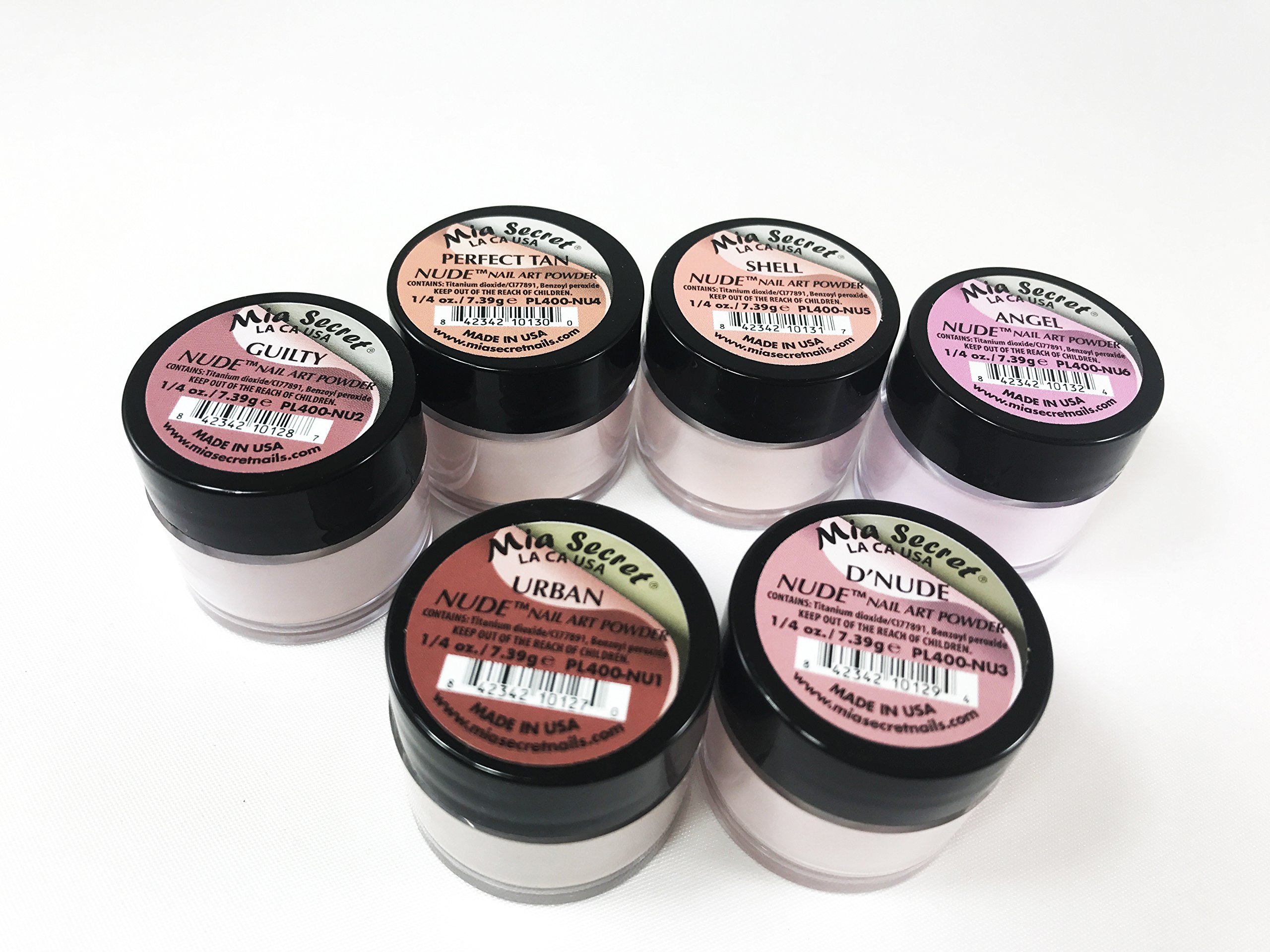 Mia Secret Nude Nail Art Powder Kit 6pcs: Urban, Guilty, D'Nude, Perfect Tan, Angel, Shell