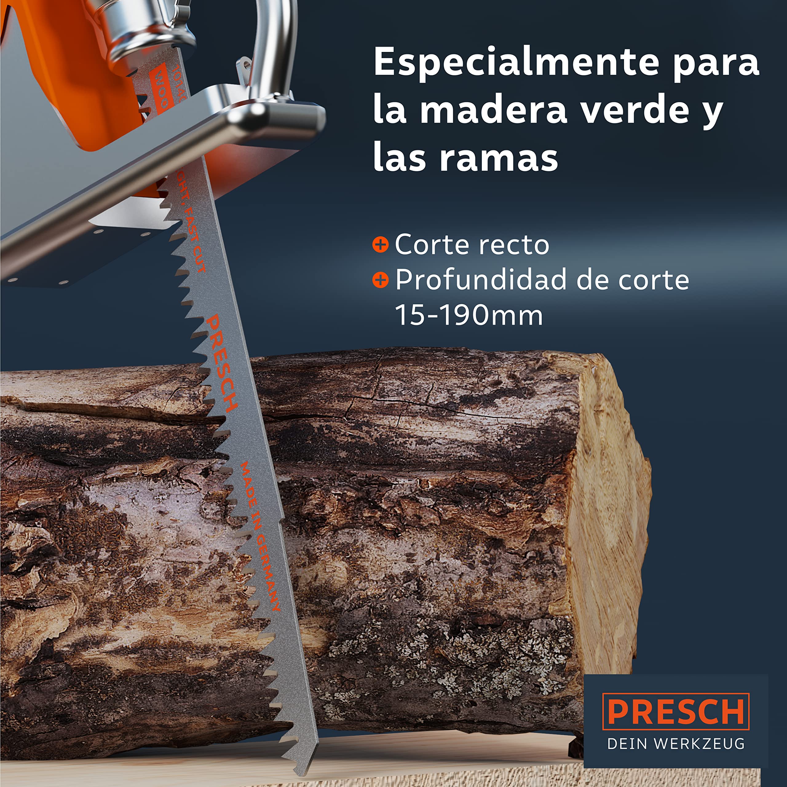 Presch Hojas sierra sable madera verde y ramas 210mm 10 piezas - Corte 15-190mm - Hoja de sierra recíproca para jardinería - juego de hojas de sierra incl. caja