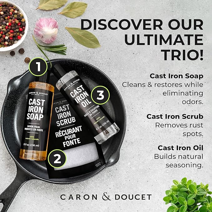 CARON & DOUCET – Kit de Mantenimiento para Hierro Fundido: Aceite, Jabón y Exfoliante 100% Vegetal miniatura 3