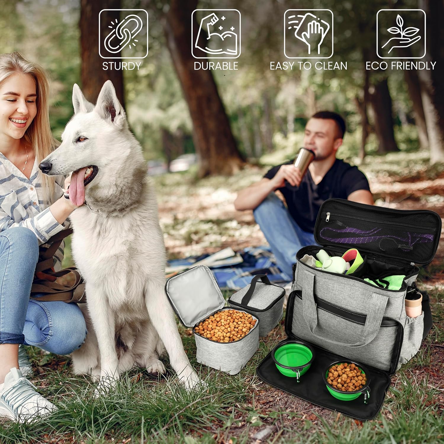 BELLE VOUS Dog Travel Bag with Collapsible Food Bowls - Portable Tote Organiser with Multifunction Pockets - Pet Food Container Weekend Travel Bag Set 7 91oYT YsP0L. AC SL1500