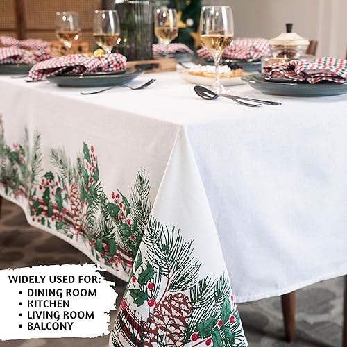 Miniatura 4 de Folkulture Mantel de Navidad o mantel de comedor, 60 x 72 pulgadas, mantel rectangular 100% algodón para decoración de mesa de Navidad, mantel largo