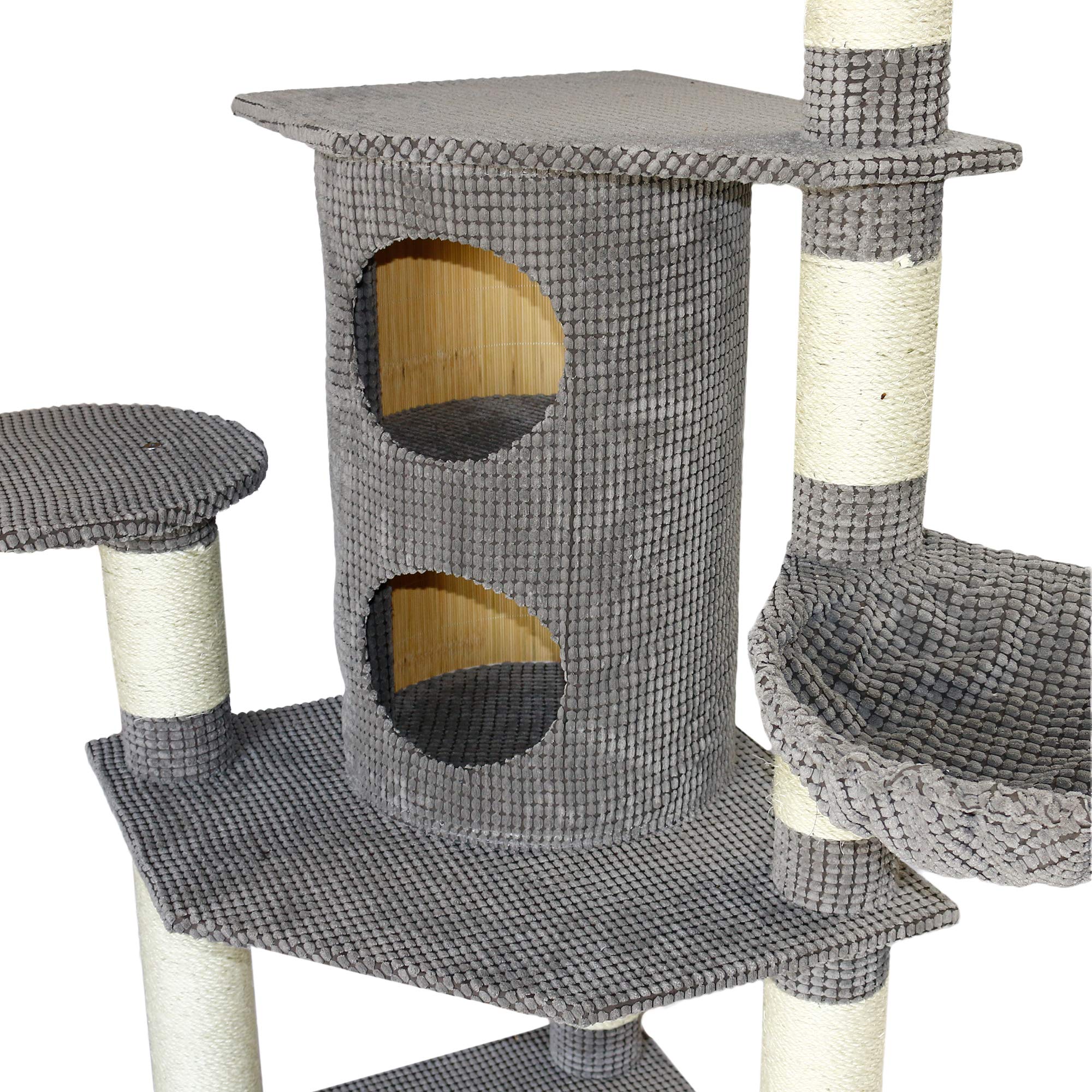 Bontoy Drapak Betty Pro w kolorze szarym, 65 x 65 x 176 cm, z pniami sizalu 12 cm, duży domek dla kotów, nadaje się również dla dużych kotów, stabilny drapak dla kotów