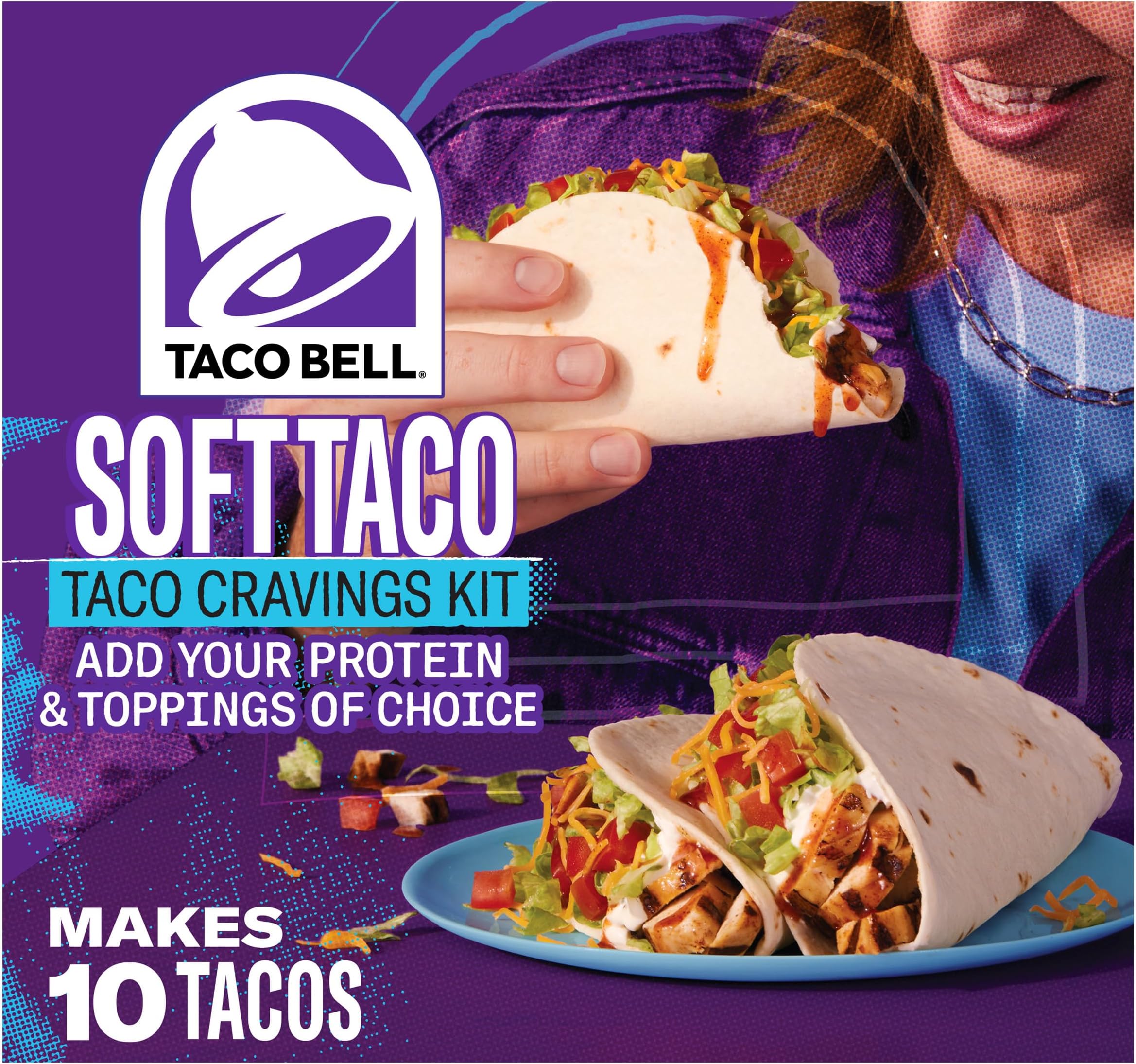 Taco Bell Soft Taco Cravings Kit with 10 Soft Tortillas, Taco Bell Mild Sauce & Seasoning, 14.8 oz Box
