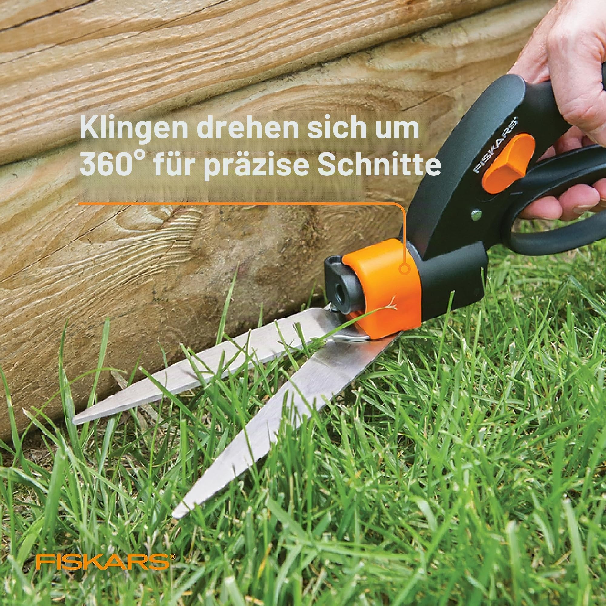 Fiskars Shear Ease Grasschere – 12,7 cm Edelstahlklingen – 360 Grad drehbare Klinge Pflanzenschneideschere – Gartenschere und Grasschneider, Schwarz