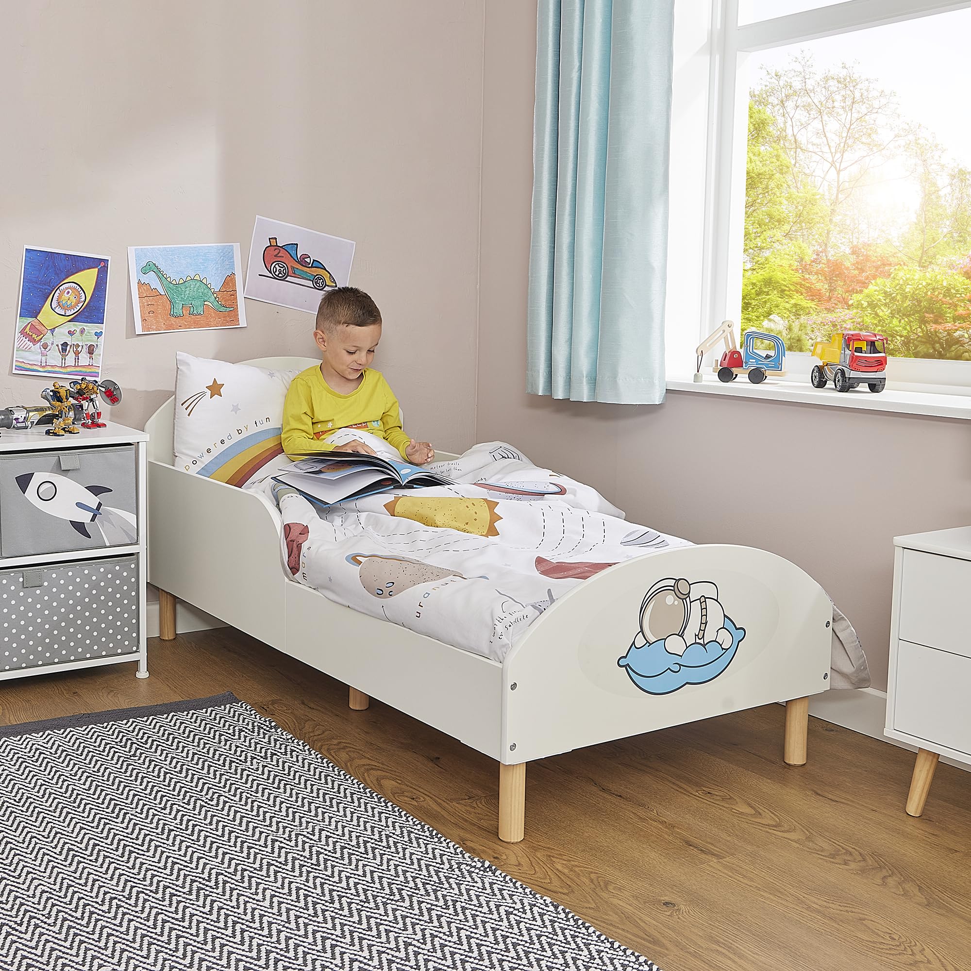 Liberty House Toys Space Theme Toddler Bed - White - Kids Cot Bed