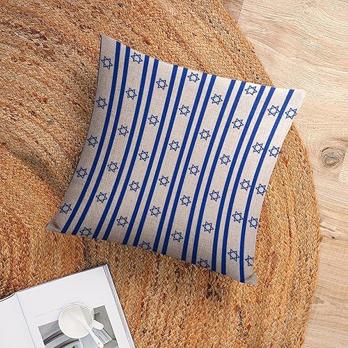 Miniatura 3 de Funda de almohada con forma de bandera de Israel, funda de almohada de lino y algodón para el hogar, sofá, automóvil, 16 x 16 pulgadas