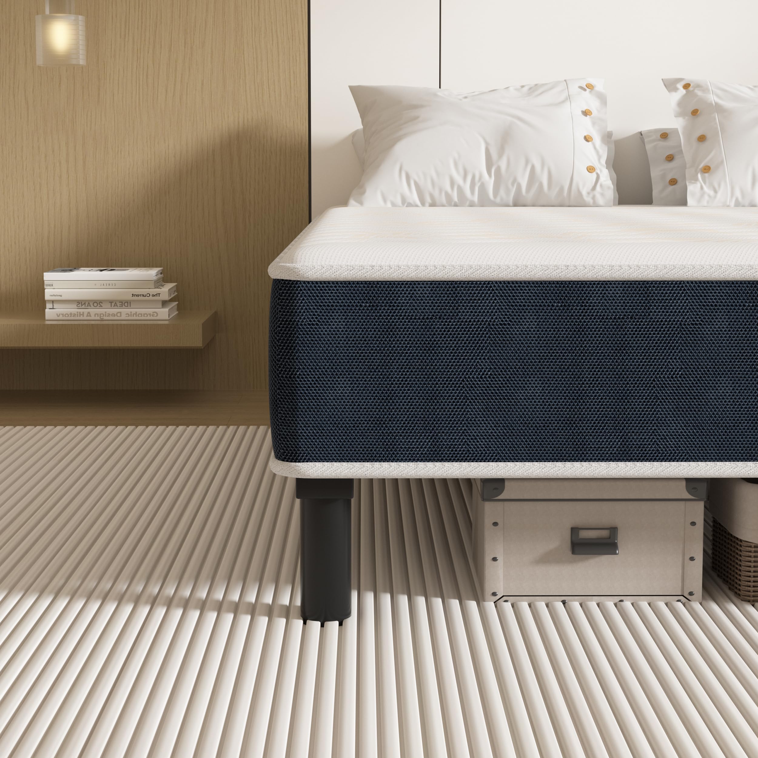 DEWINNER Ensemble Matelas + sommier (140 x 200cm), Matelas en Mousse A Mémoire et Robuste Cadre de lit en Fer avec 9 Pieds, Lit Complet, épaisseur 15cm, Ergonomique,Hypoallergénique