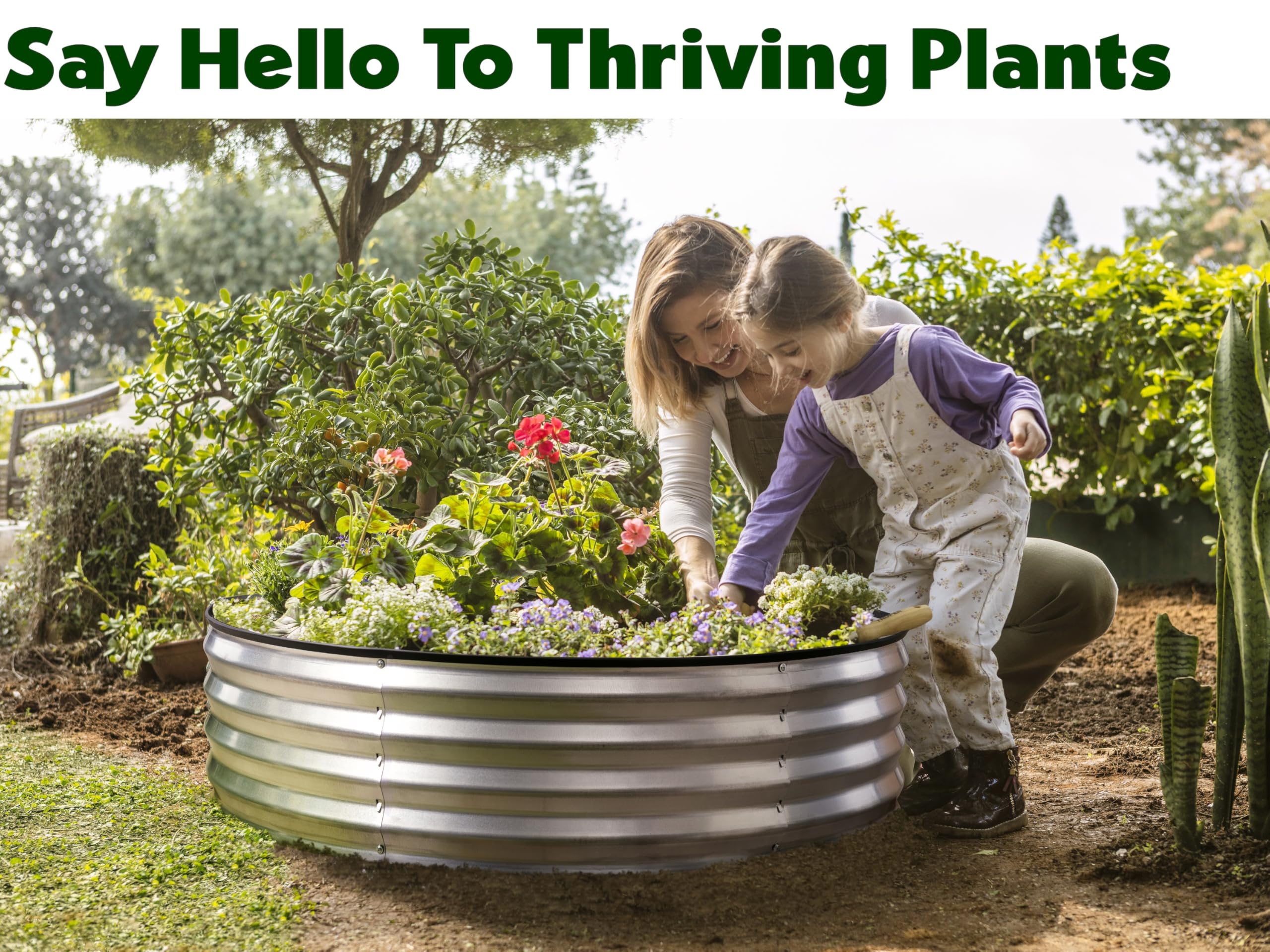 Round Galvanized Raised Garden Bed // 4×4×1 ft (2-Pack) Galvanized Raised Garden Beds Outdoor for Gardening, Vegetables, Flowers // Patented Tool-Free Design Round Planter (Silver)