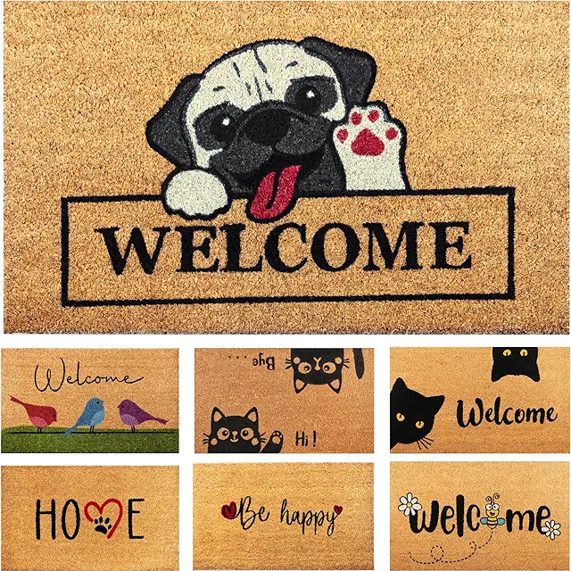 Paillasson Chien Welcome en Fibre de Coco 70x40cm - Tapis Antidérapante
