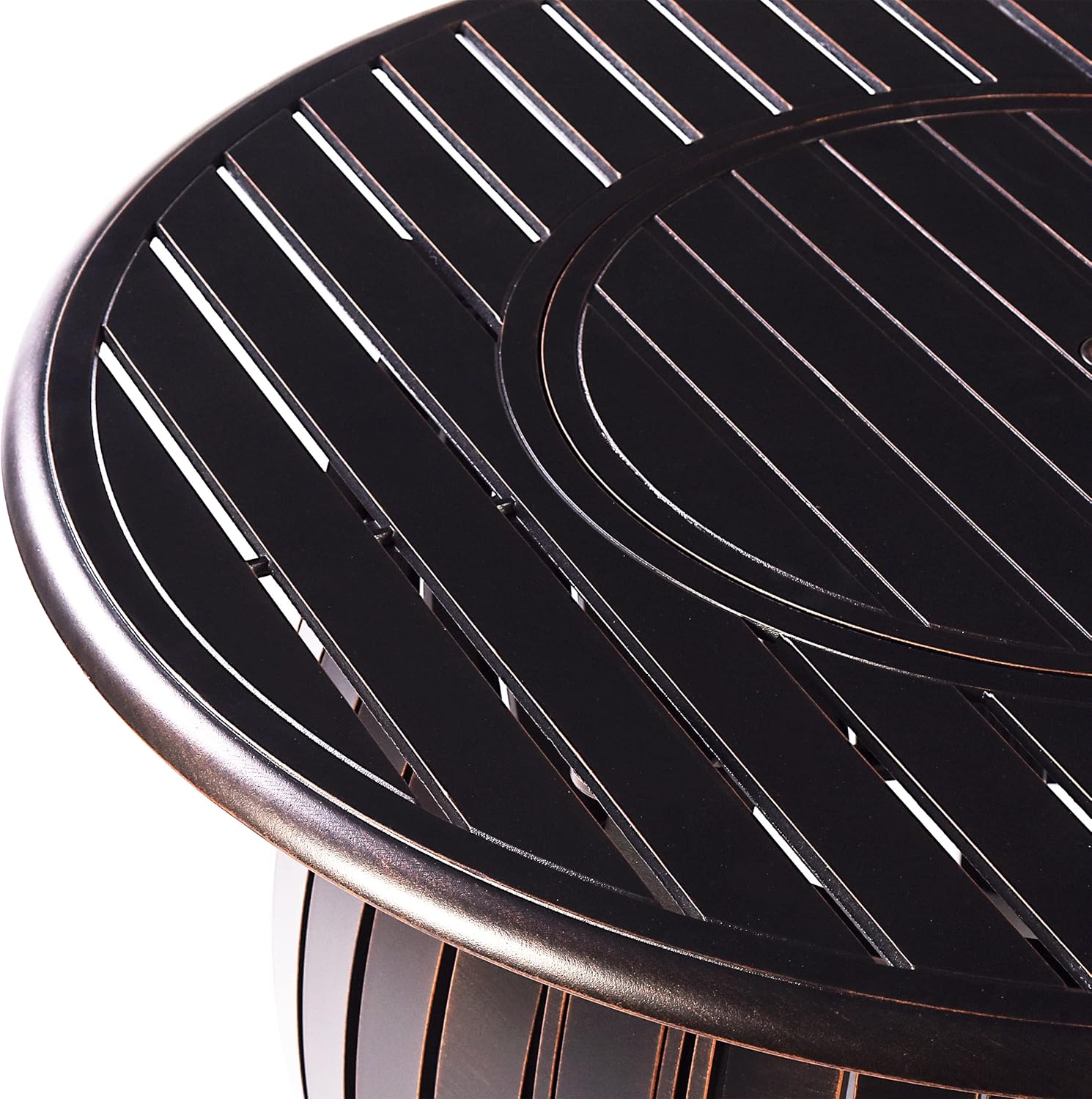 Oakland Living Aluminum 57,0000 BTU 44 in. Round Propane Black Fire Pit Table with Fire Beads, Lid, Propane Tank Cover and Table Fabric Covers in Copper Finish