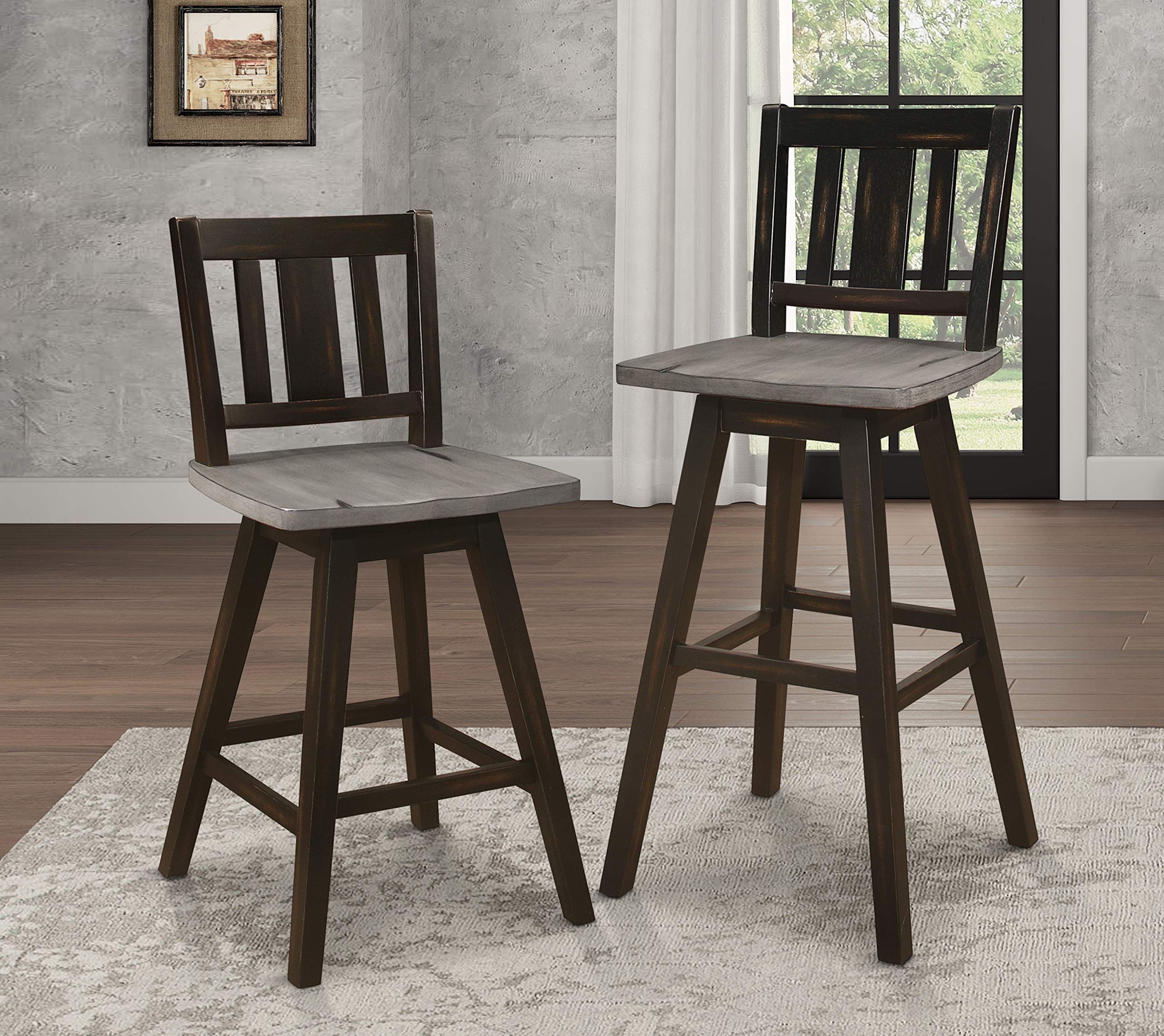 Lexicon Havre Swivel Counter Height Barstool (Set of 2), Slat Back