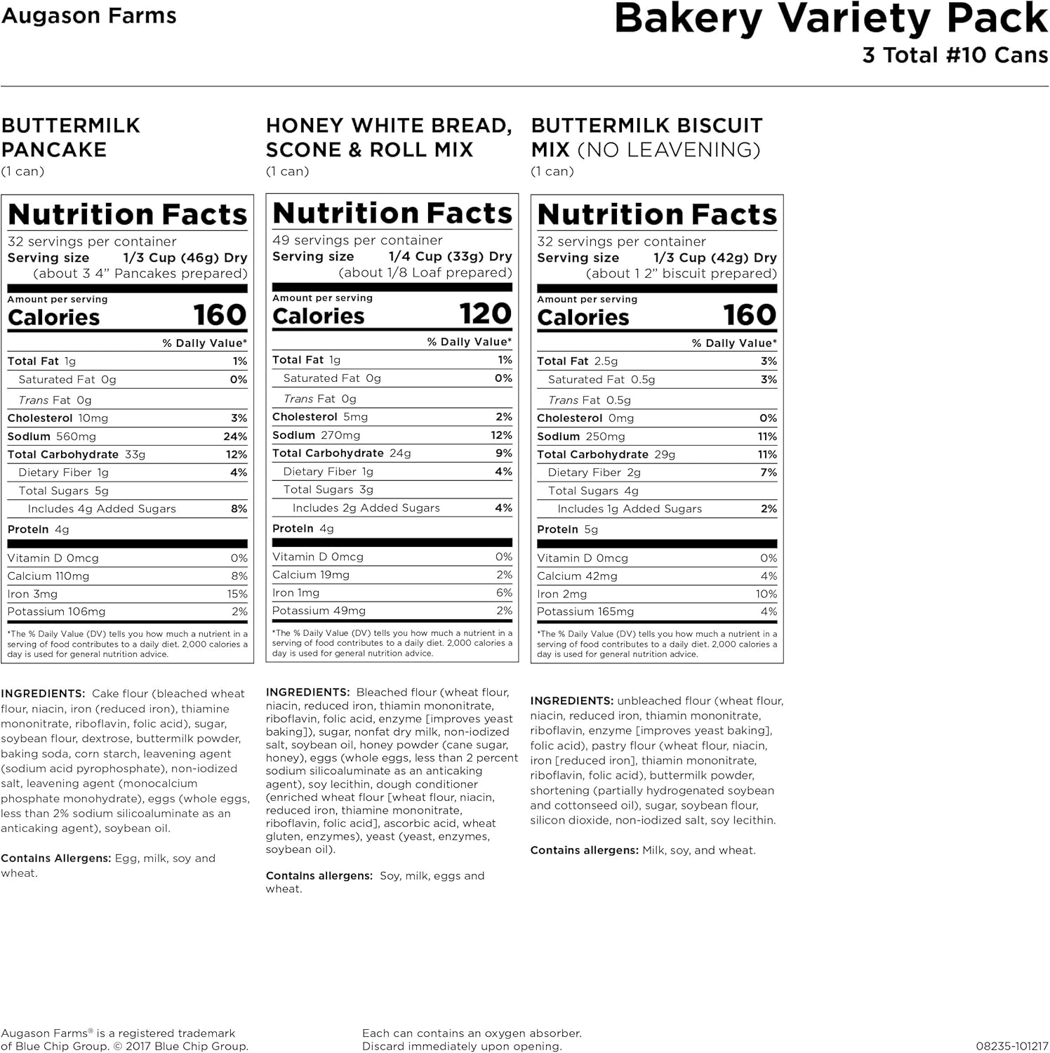 Augason Farms Bakery Food Storage Kit No. 10 Can 3-Pack