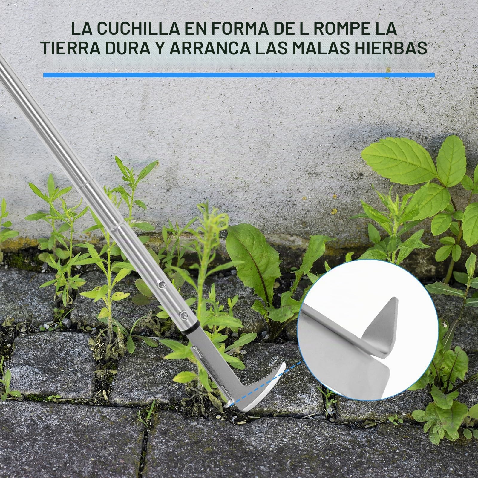 BARAYSTUS Cuchillo desherbador manual de mango largo140-105-65 cm, ajustable, herramienta ergonómica para jardín