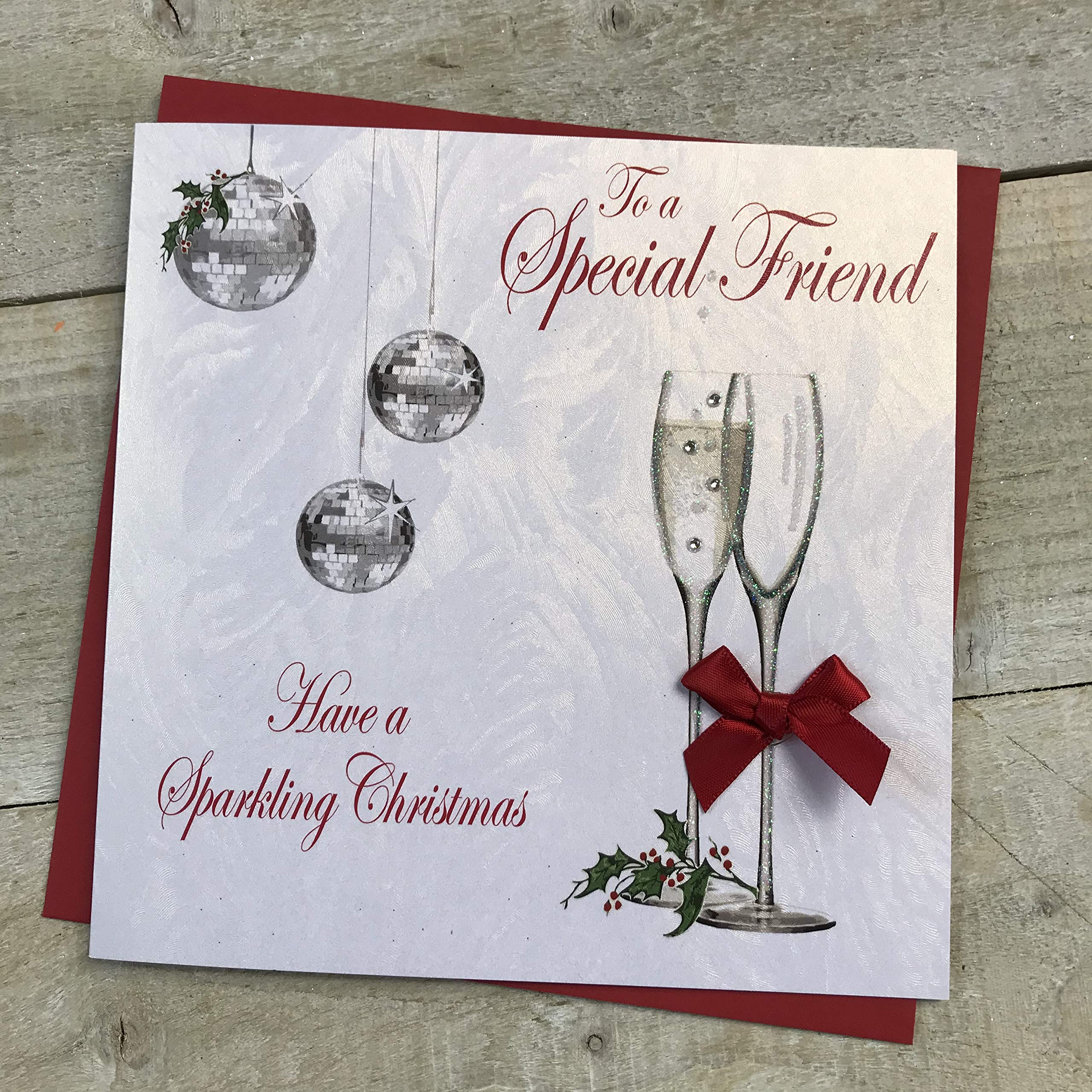 WHITE COTTON CARDS To A Special Friend Have A Sparkling, Handmade Christmas Card. (Champagne Flutes, Code xx14-64)