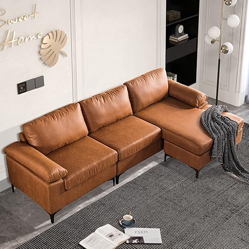 Miniatura 2 de Sofá modular convertible en forma de L de 3 asientos con diván reversible para sala de estar, en forma de L, 97 pulgadas, marrón