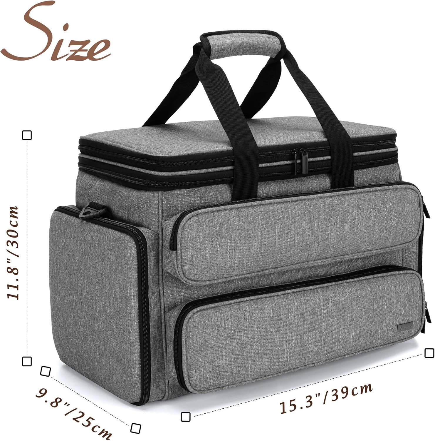 Yarwo Knitting Yarn Bag, Portable Crochet Storage Tote with Double Top Cover and Yarn Holes for Knitting Needles(Up to 14”), Unfinished Projects and Skeins of Yarn, Gray