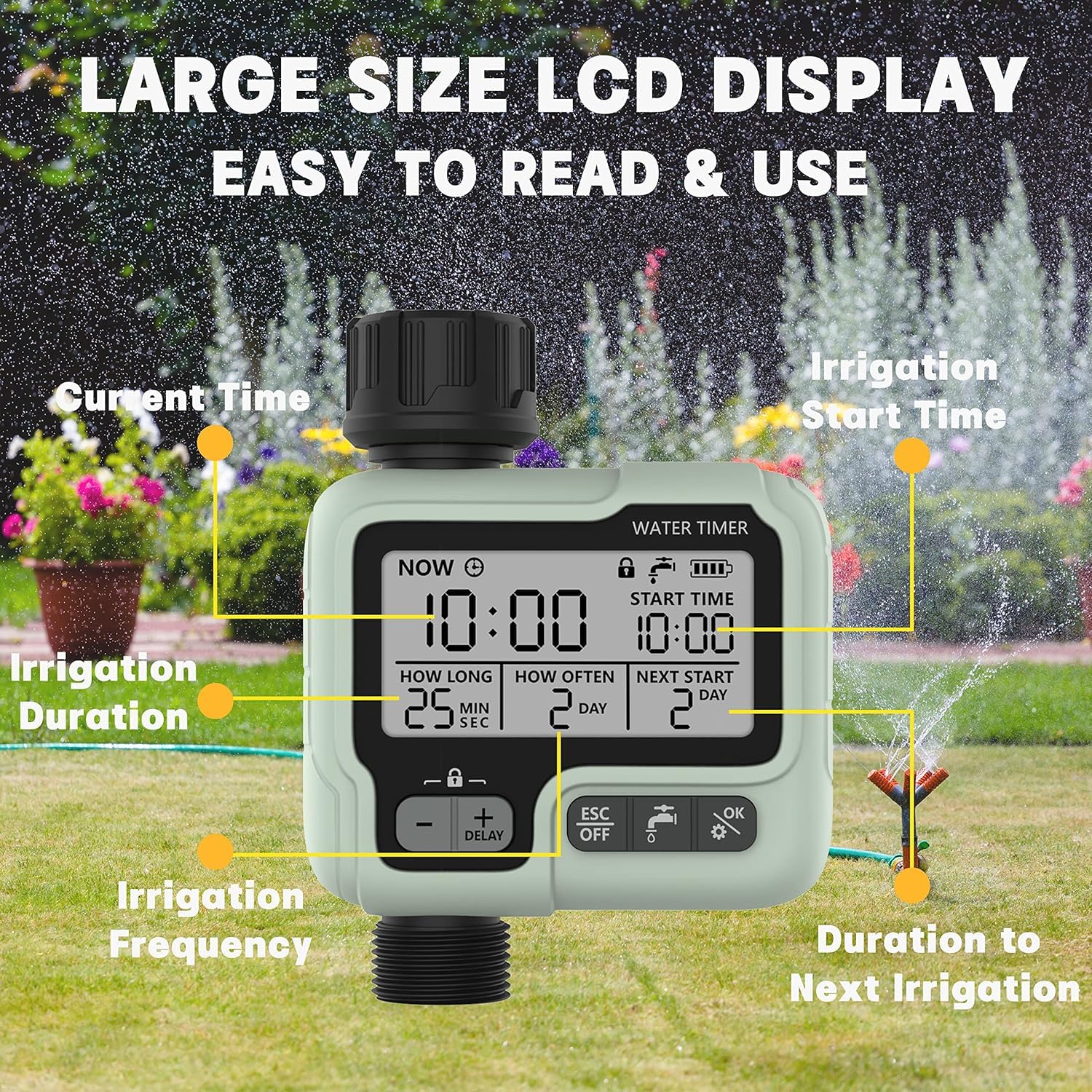 Kazeila Water Timer Programador Riego WiFi,Temporizador Riego Automatico con App, Retraso por Lluvia, WLAN 2.4GHz, Control de Voz Alexa para Jardín Rociadores