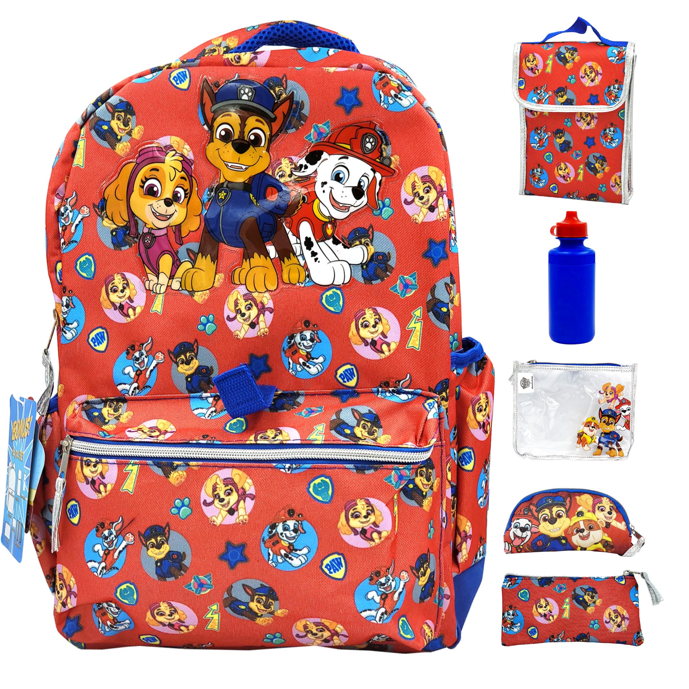 Fast Forward Paw Patrol Backpack Large 16 inch 6-piece Set for Kids, Paw Patrol Book Bag with Lunch Box, Perfect for Back to School & Elementary Age