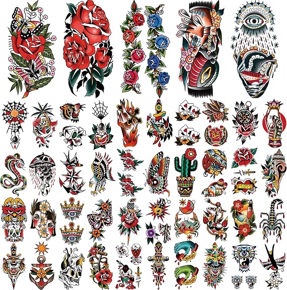 77 Sheets Temporary Tattoo for Women and Men, 17 Sheets Half Arm Chest Shoulder Fake Tattoos, 60 sheets Tiny for Adults Vintage Multi Colored Mixed Style Waterproof Realistic Tattoos Long-Lasting