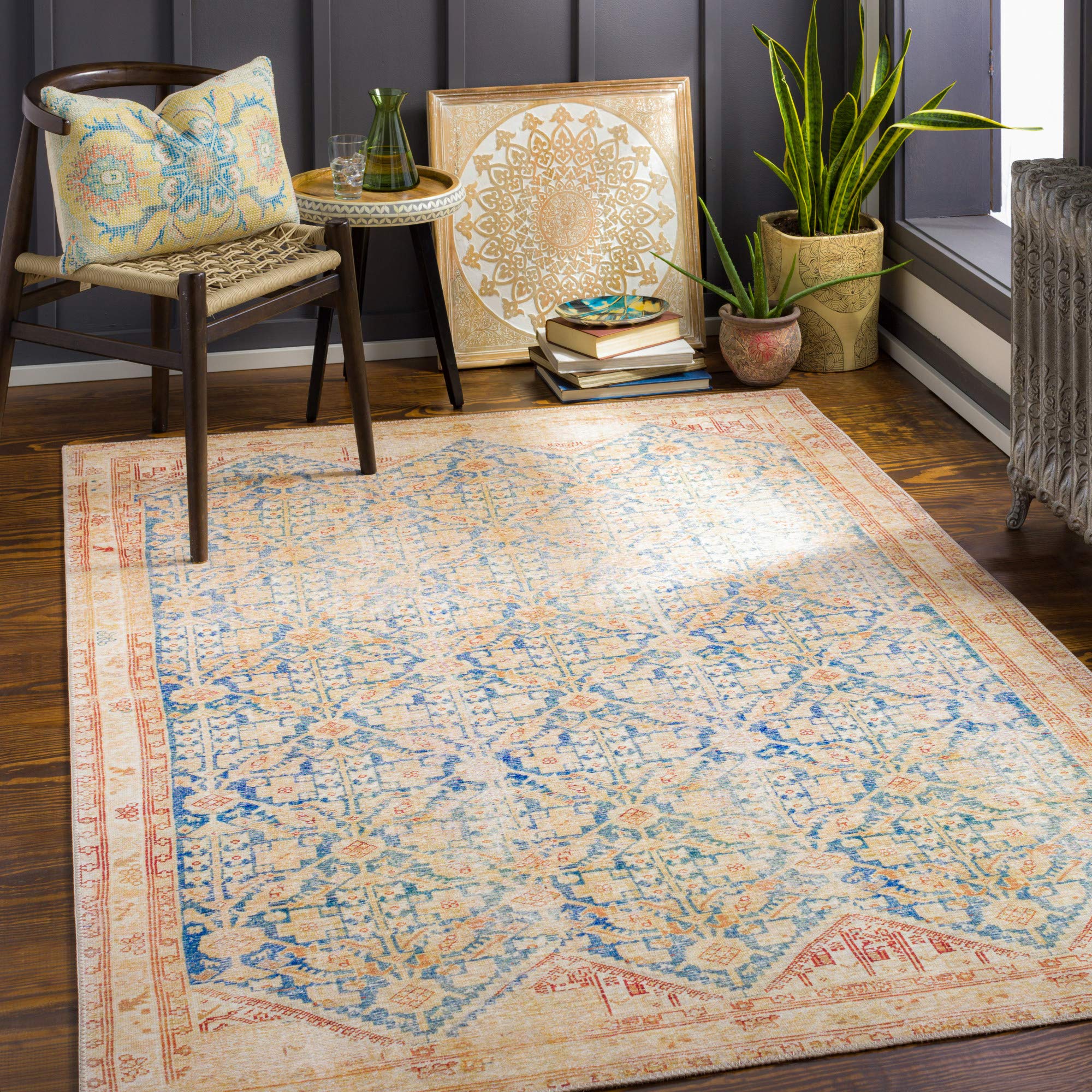 Artistic WeaversRaul Vintage Oriental Area Rug, 7'6" x 9'6", Bright Blue/Cream