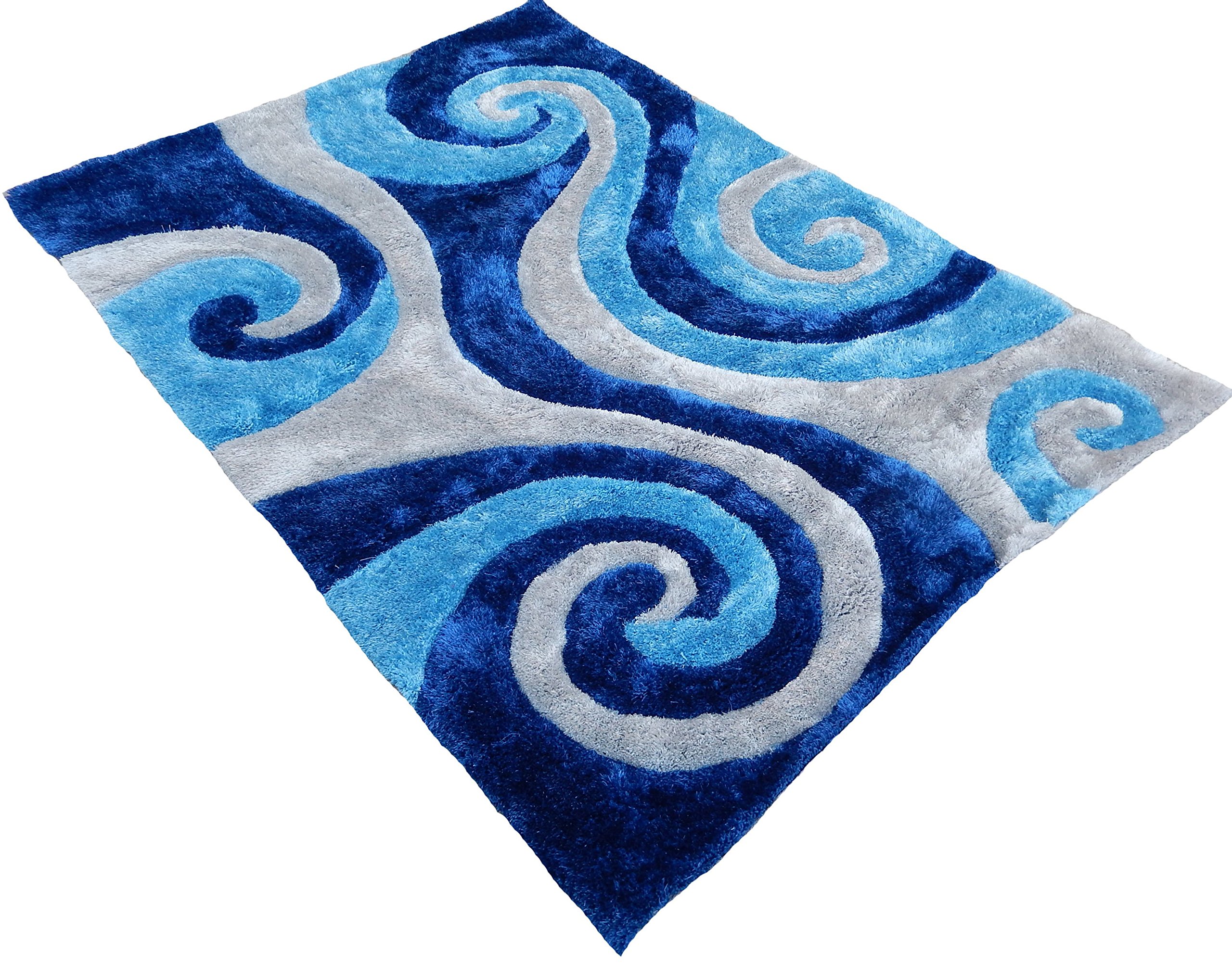 SLY SHAGGY C／A Amazon.com: Shag Shaggy Modern Swirl Design (5' x 7', Royal