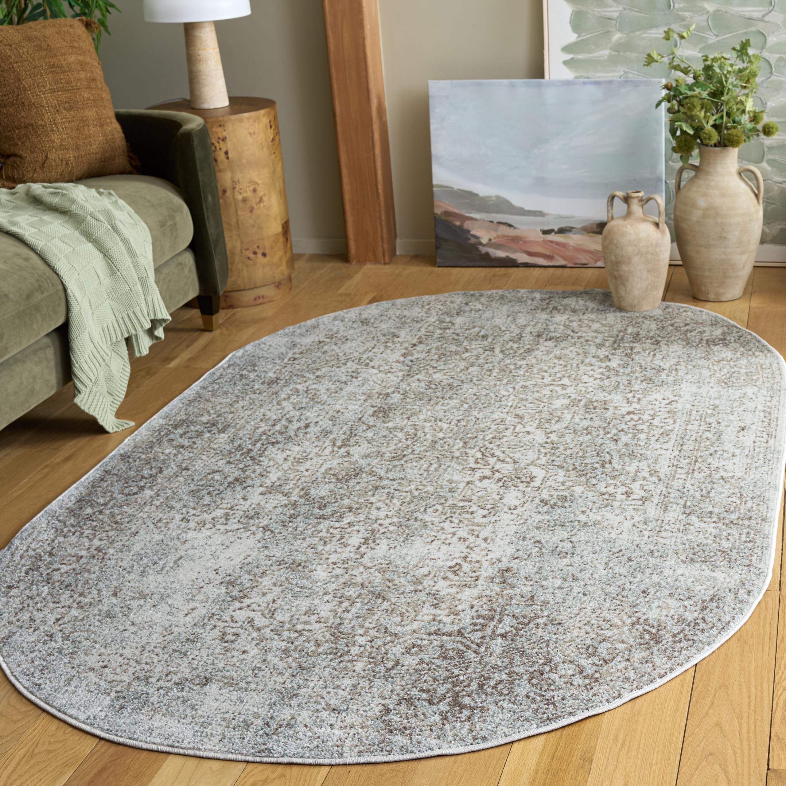 SAFAVIEH Tapis Traditionnel pour Salon, Salle à Manger, Chambre à Coucher - Evoke Collection, Tapis à Poil Court, Ivoire et Taupe, 152 x 244 cm