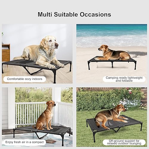 Miniatura 9 de Cama elevada para exteriores para perros, cuna elevada portátil con refrigeración, cama lavable para mascotas, perros medianos, color negro