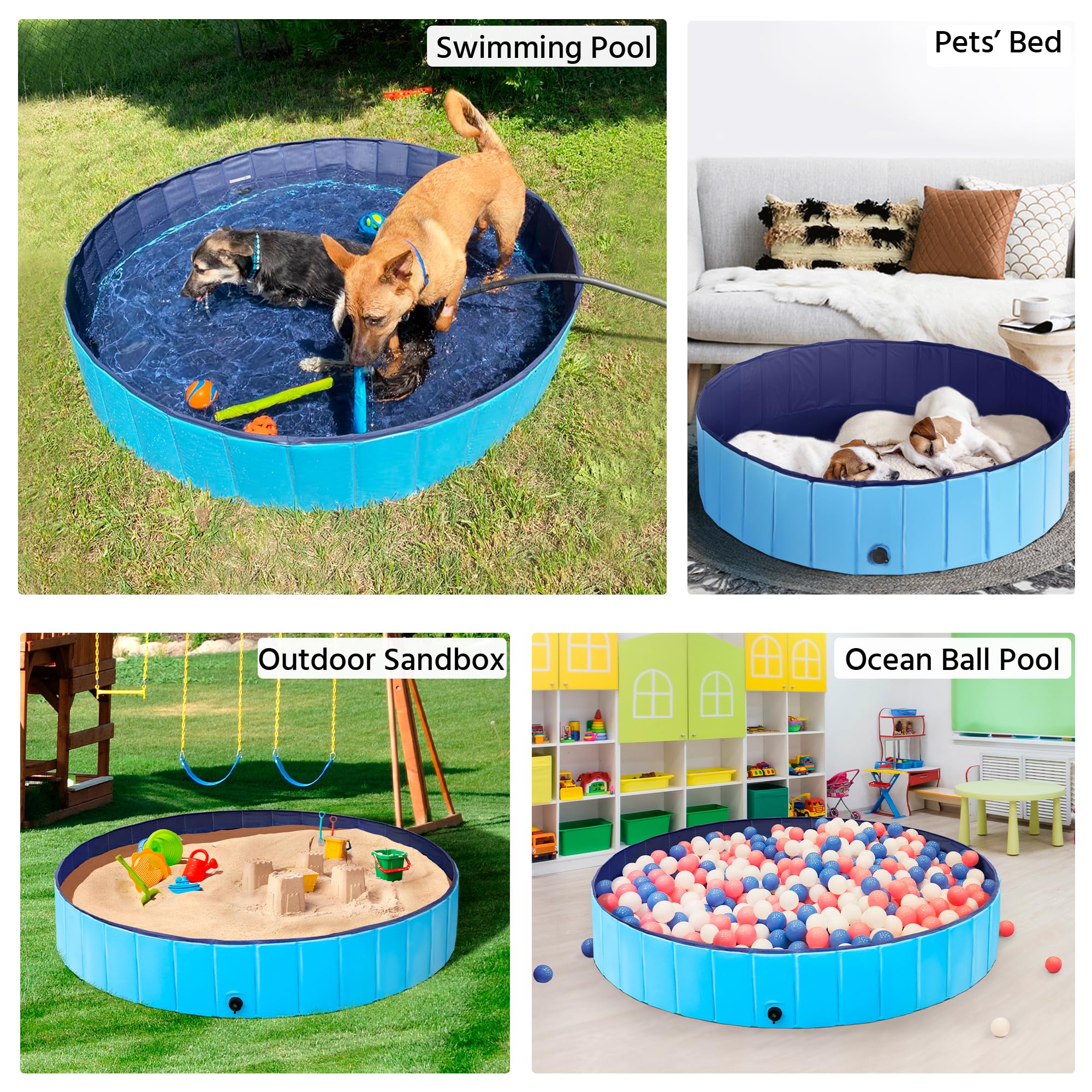 Yaheetech Piscina per Cani Gatti Pieghevole, Vasca da Bagno in PVC, Piscinetta per Animali Domestici, Rigida Portatile Antiscivolo all'Aperto Interno Giardino XXL 160 x 30 cm Blu