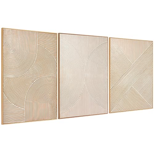 Zessonic Large Textured 3D Wall Art Neutral Set of 3-24"x36"