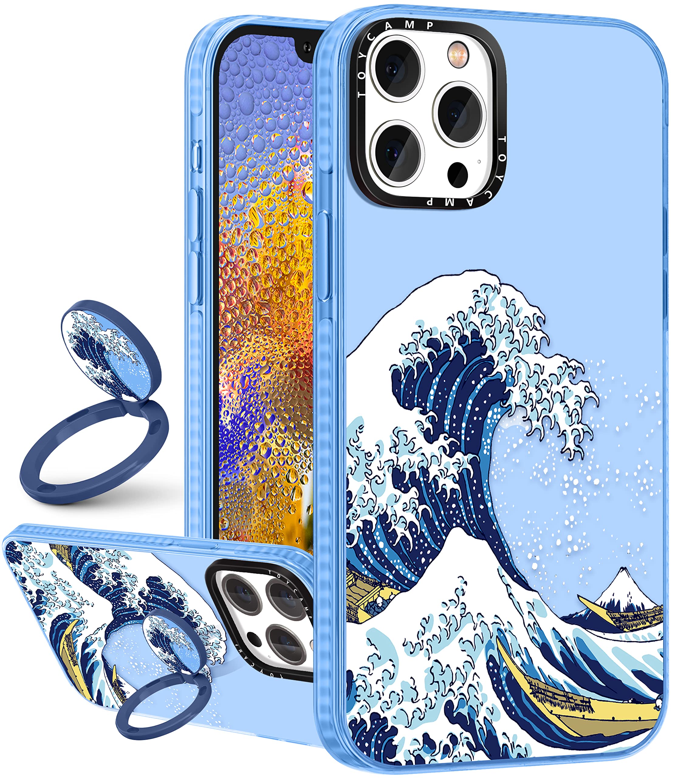 Toycamp for iPhone 11 Pro Max Case with Ring Kickstand, Sea Waves Cute Art Design for Men Women Teens Girls Boys Tokyo Wave Print Case Cover for iPhone 11 Pro Max (6.5 Inch), White