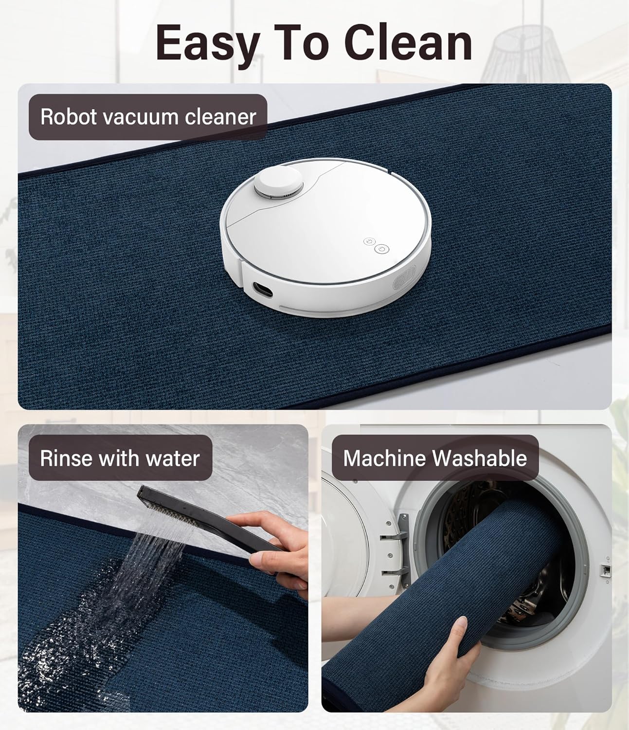 YIHOUSE Bathroom Rugs Mats Sets 2 Pieces, Ultra Thin Bath Mat Absorbent Non Slip Bath Rugs for Bathroom Washable, Shower, Sink, Laundry (Dark Blue, 2 Pieces) - Image 4