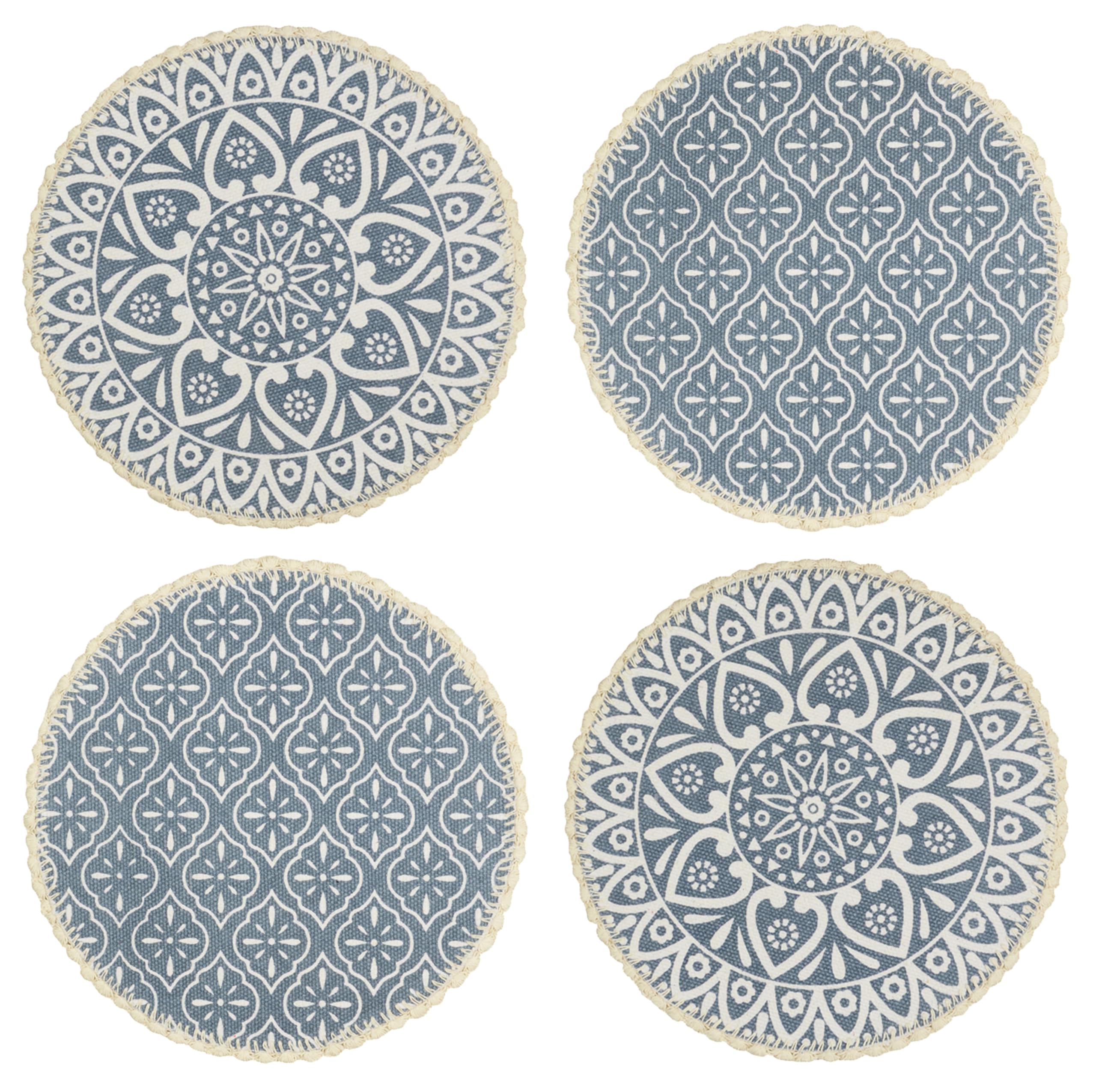 Saral Home Jute And Cotton Printed Round Table Mat Washable Antiskid Decorative Water Resistant (38X38 Cms) -Pack Of 4 Grey