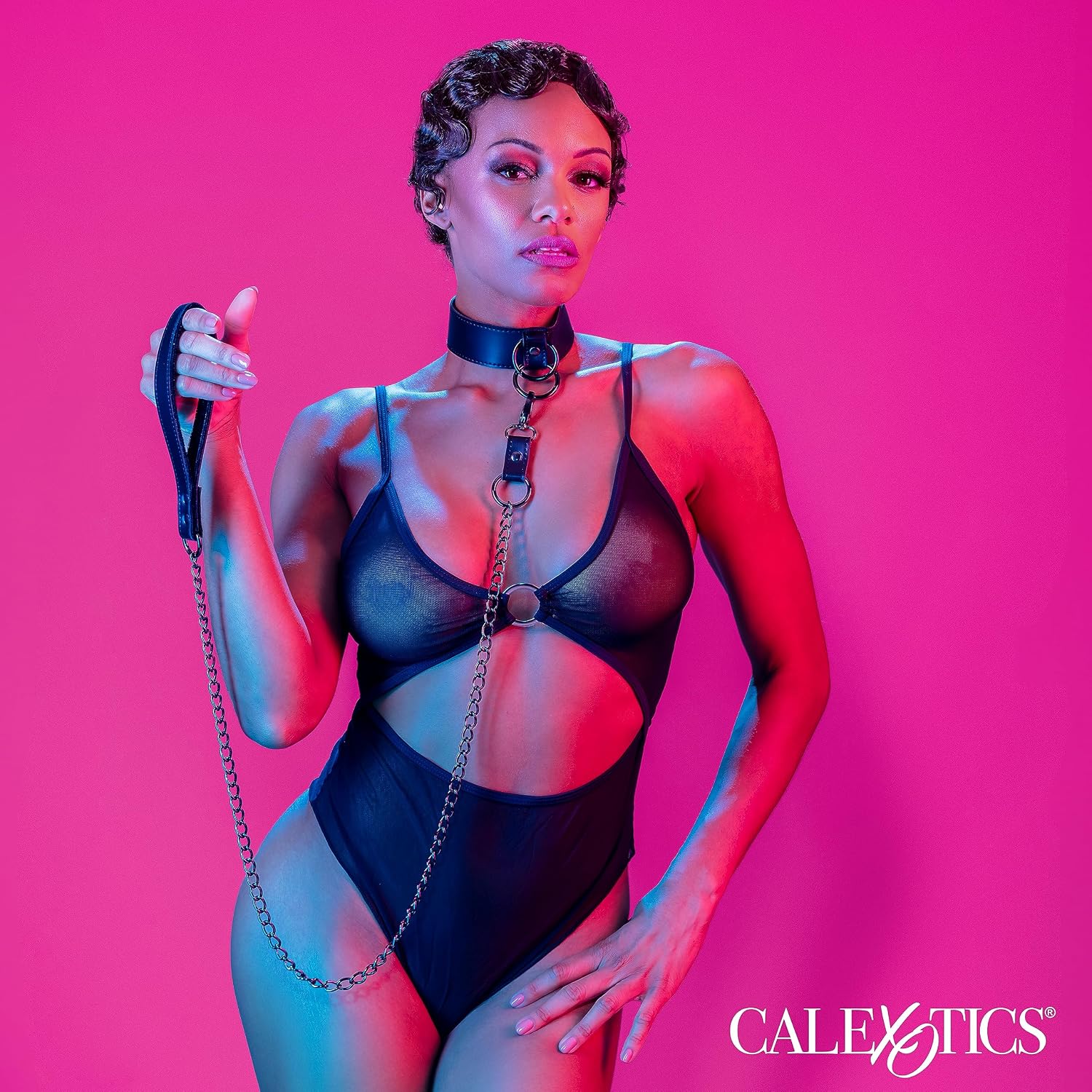CalExotics Euphoria Collection Collar with Chain Leash BDSM Collar for Women - SE-3100-55-3