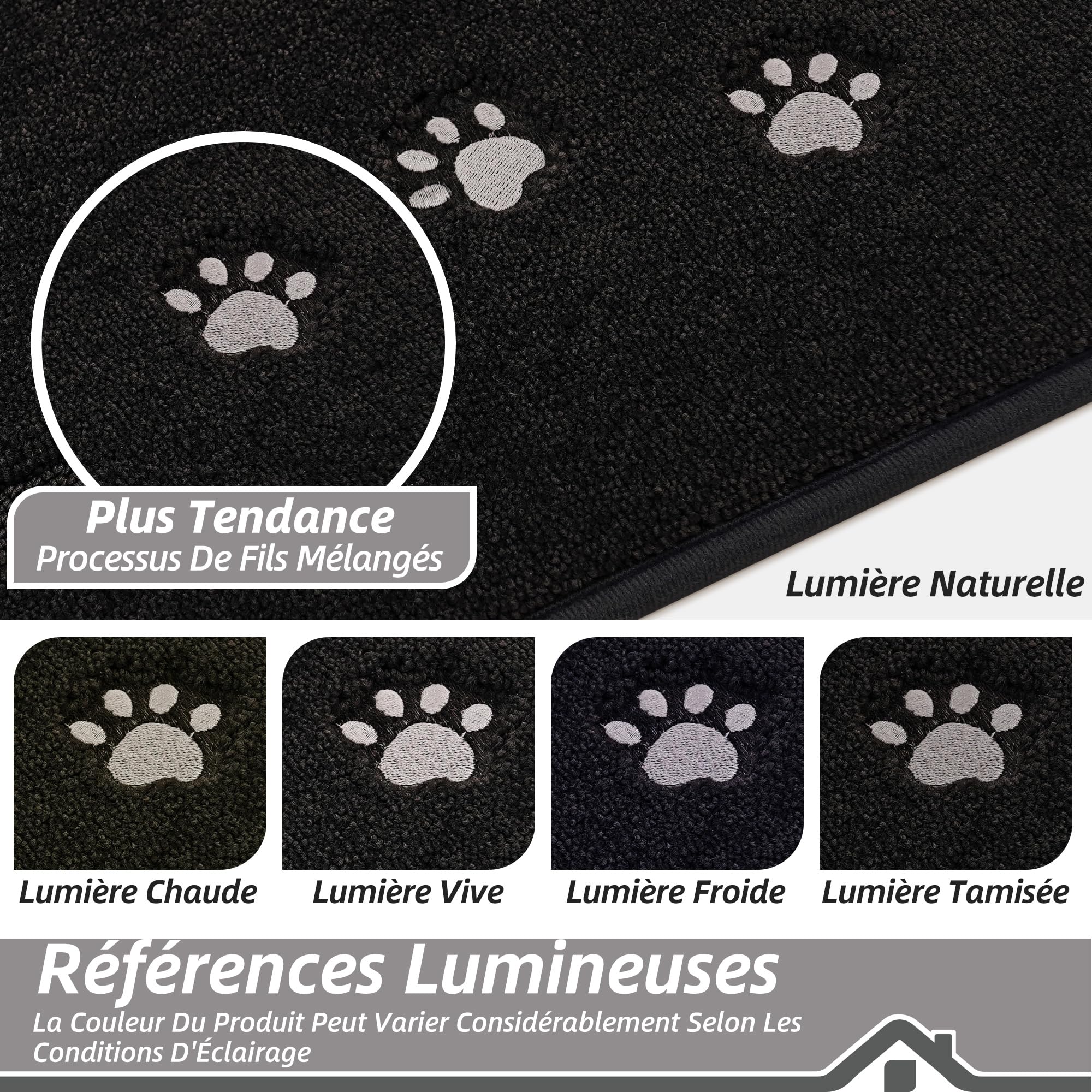BEQHAUSE Tapis Entree Interieur, TPR Antidérapant, Noir, 90 x 150cm