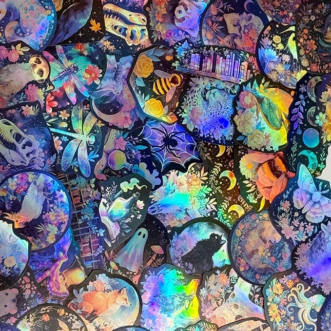 50Pcs Holographic Gothic Stickers Fantasy and Nature Laser Decals (Gothic)
