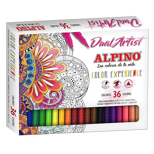 Alpino - 36 Rotuladores Color Experience En Oferta Alpino Color Experience 36 Rotuladores Dual Artist | Doble Punta: Punta Pincel Y Punta Fina | Para Mándalas Y Lettering | Kit De Rotuladores