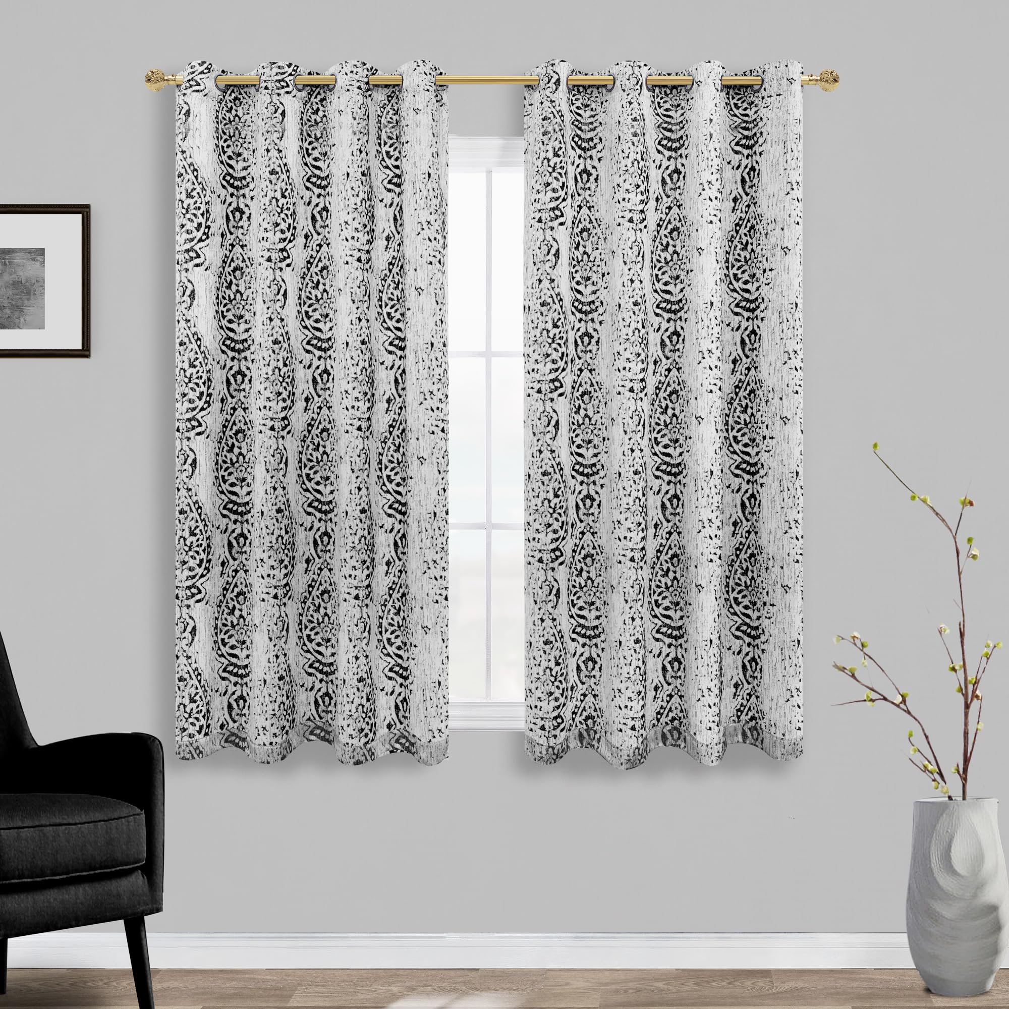 Mrs. Naturall Gray Damask Curtains for the Living Room, 52 x 45 inches, long