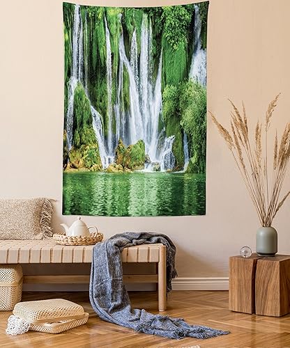 Miniatura 28 de Lunarable Tapiz costero, tumbonas y mar Caribe bajo el parasol naranja, imagen de vacaciones de luna de miel, decoración de tela para colgar