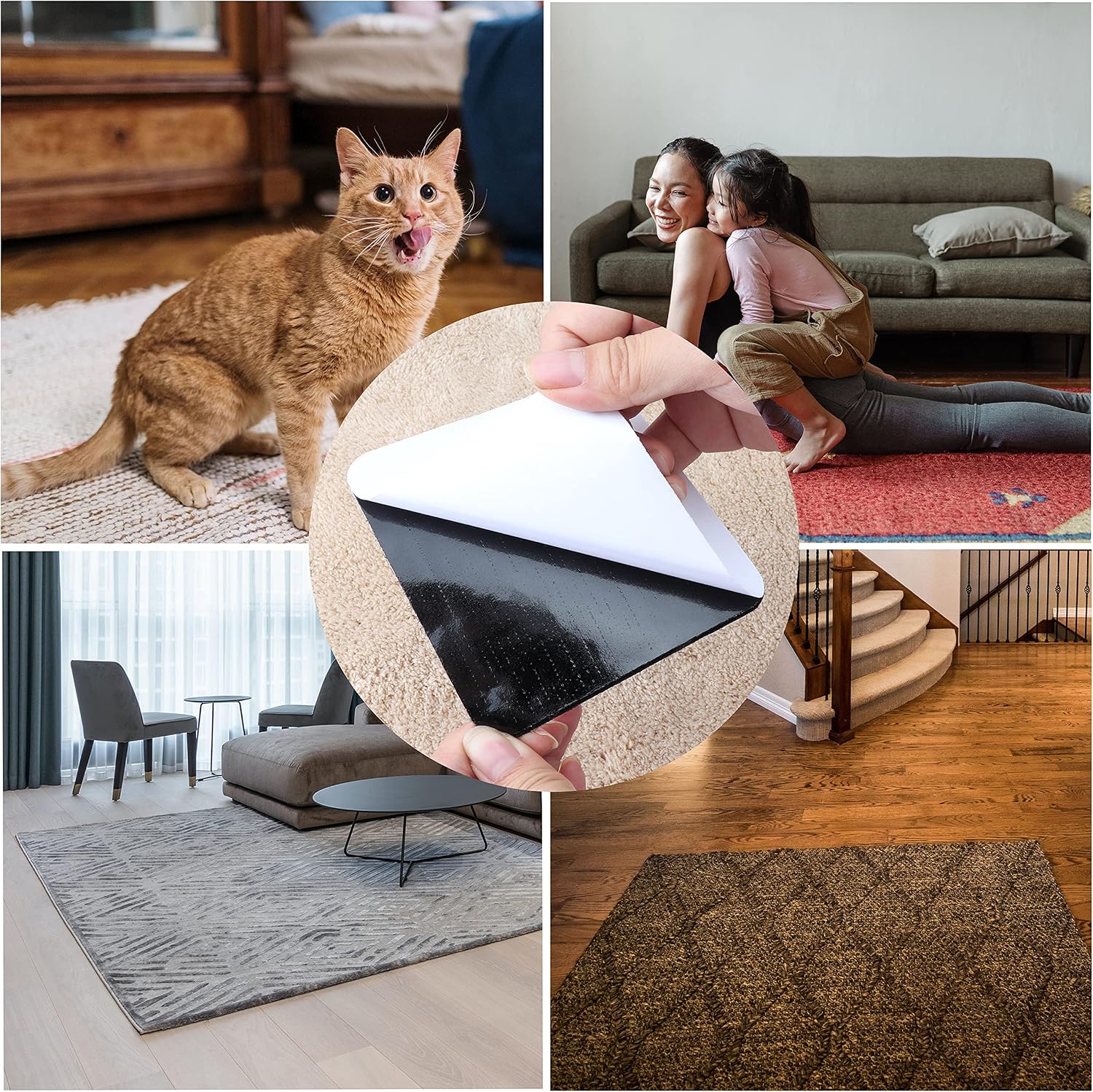 10pack Grippers for Rug, Non Slip Rug Pads Gripper for Hardwood Floors, Anti Slip Carpet Tape for Area Rugs, Anti Curling Rug Non Slip Tape to Keep Your Rug in Place