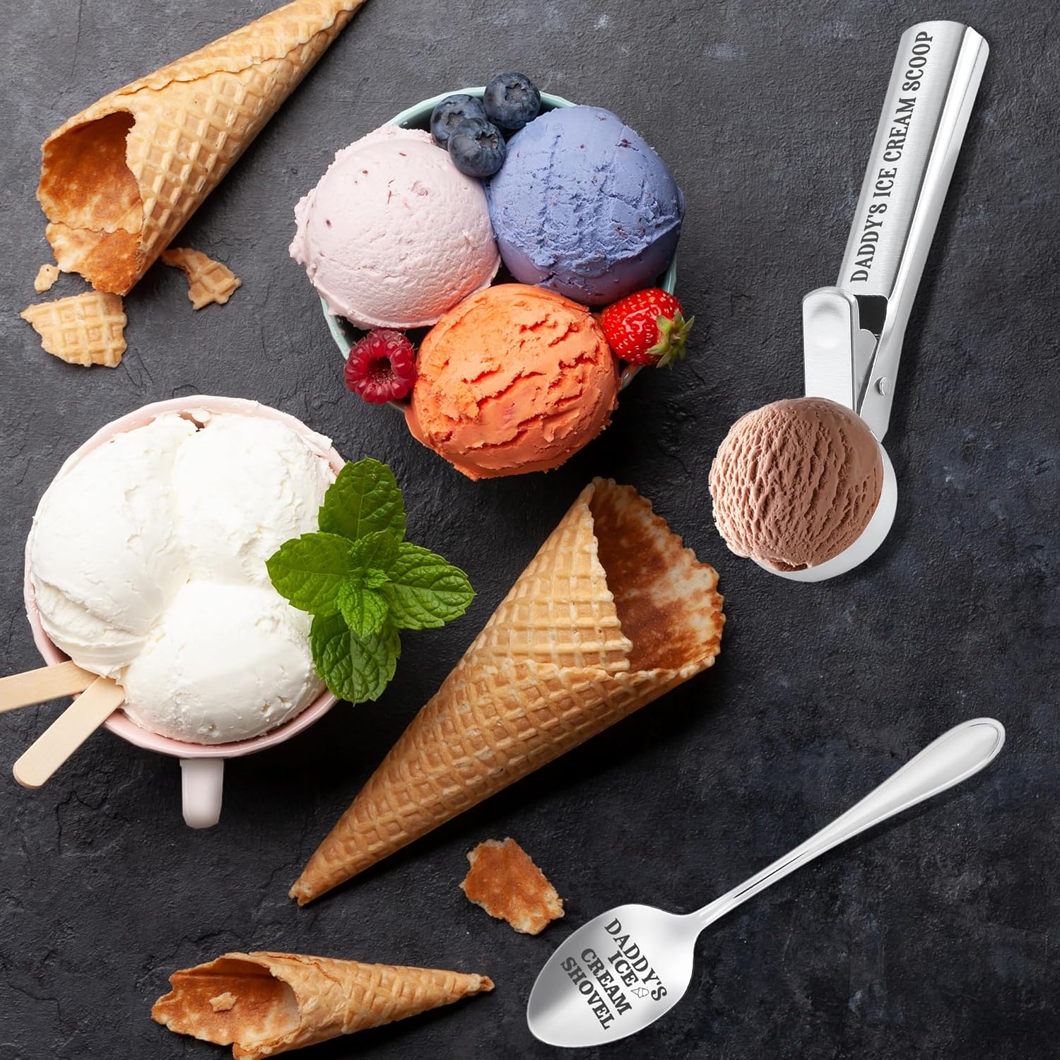 Christmas Daddy Gifts, Gifts for Dad from Daughter, Daddy's Ice Cream Bowl Scoop Shovel Spoon Set, Dad Ice Cream Birthday Present for Him Man - Image 2