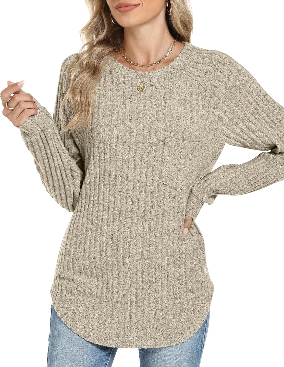 Motarto Lightweight Sweaters for Women Tunic Ribbed Tops Pull Over Casual Long Sleeve Shirts Plus Size Top for Daily Wear