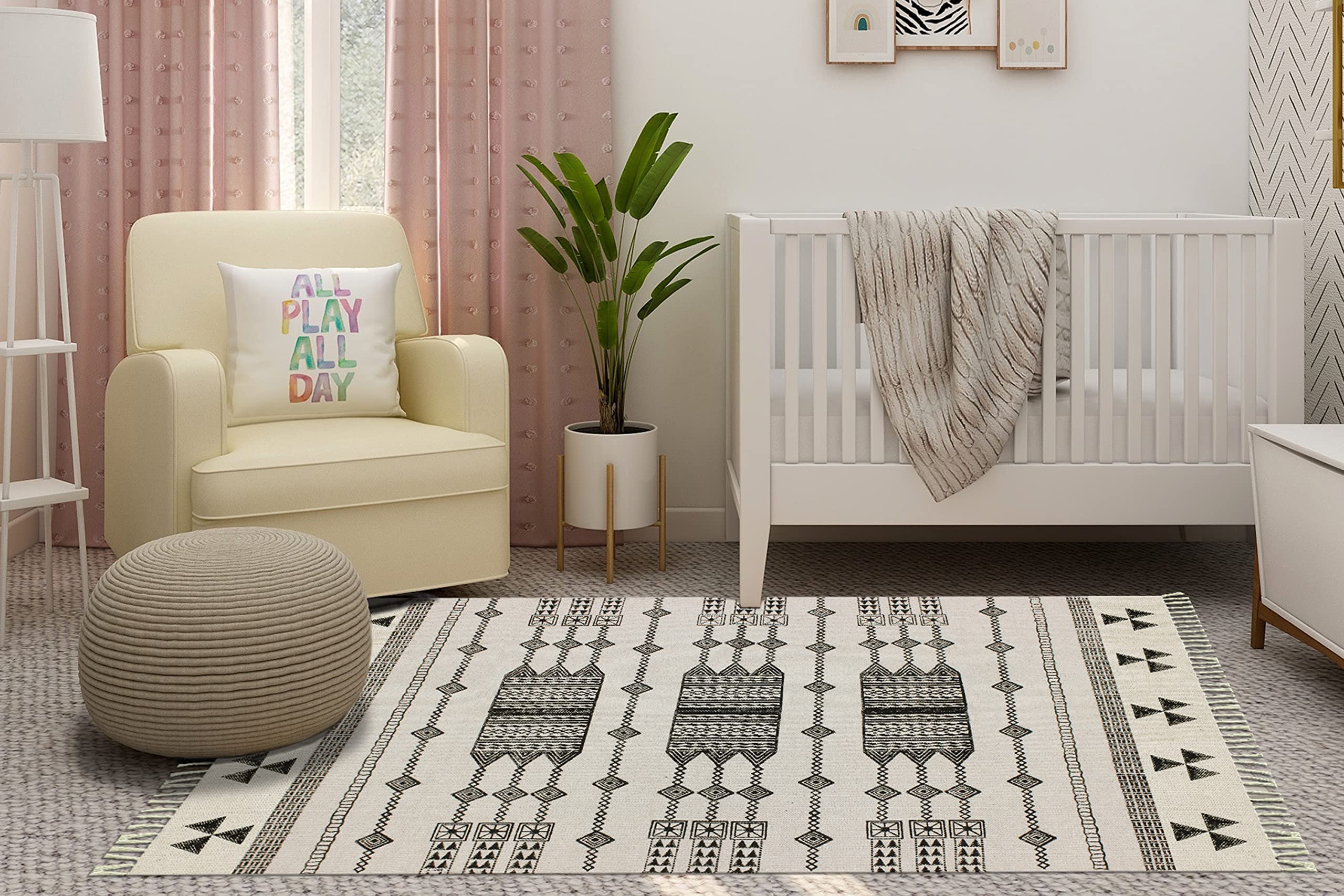 Tapis de cuisine lavable en coton marocain anti-poussière pour grand salon