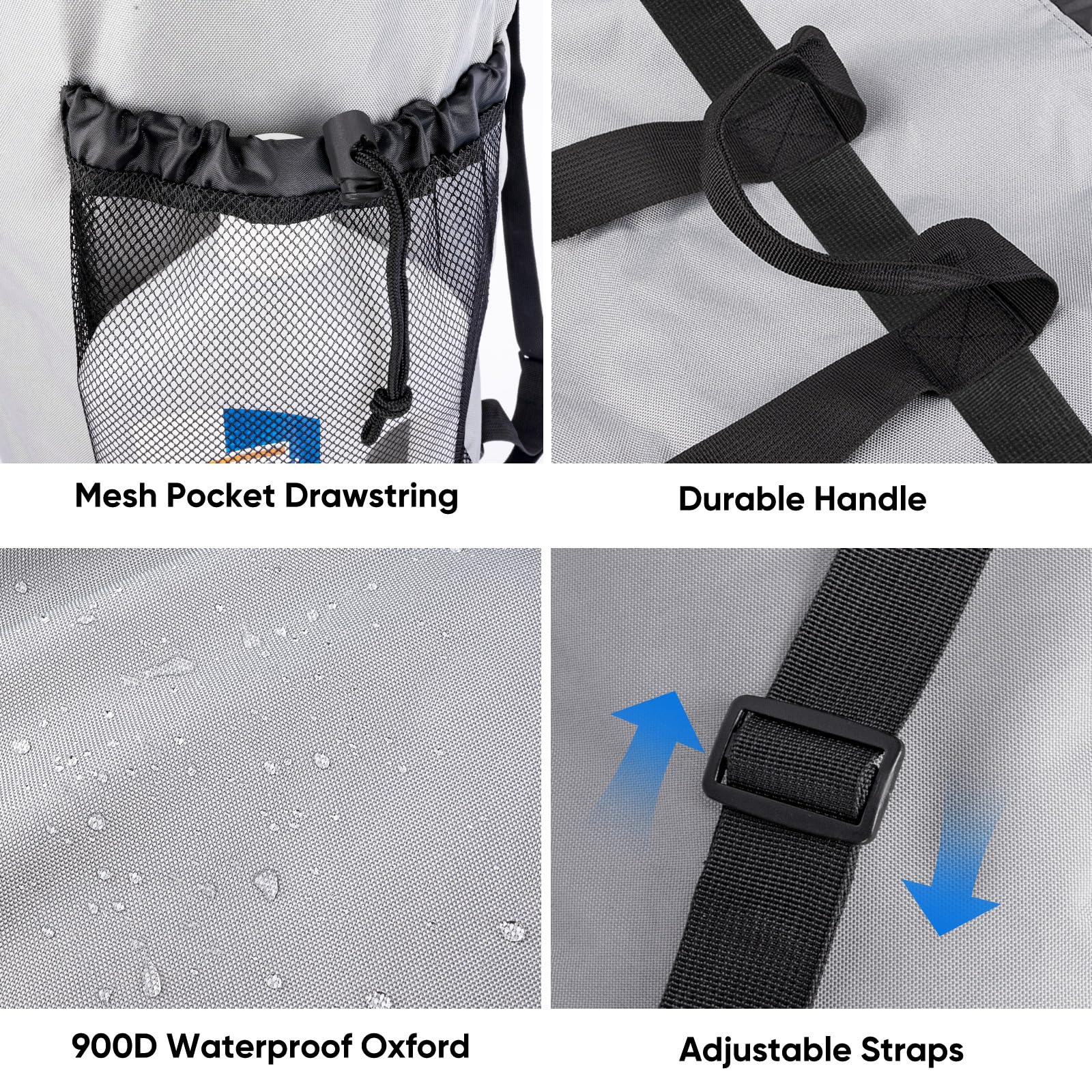 BALEINE Mochila de lavandería de 120 L, tela Oxford 600D, bolsas de lavandería con correas para los hombros y 2 bolsillos de malla